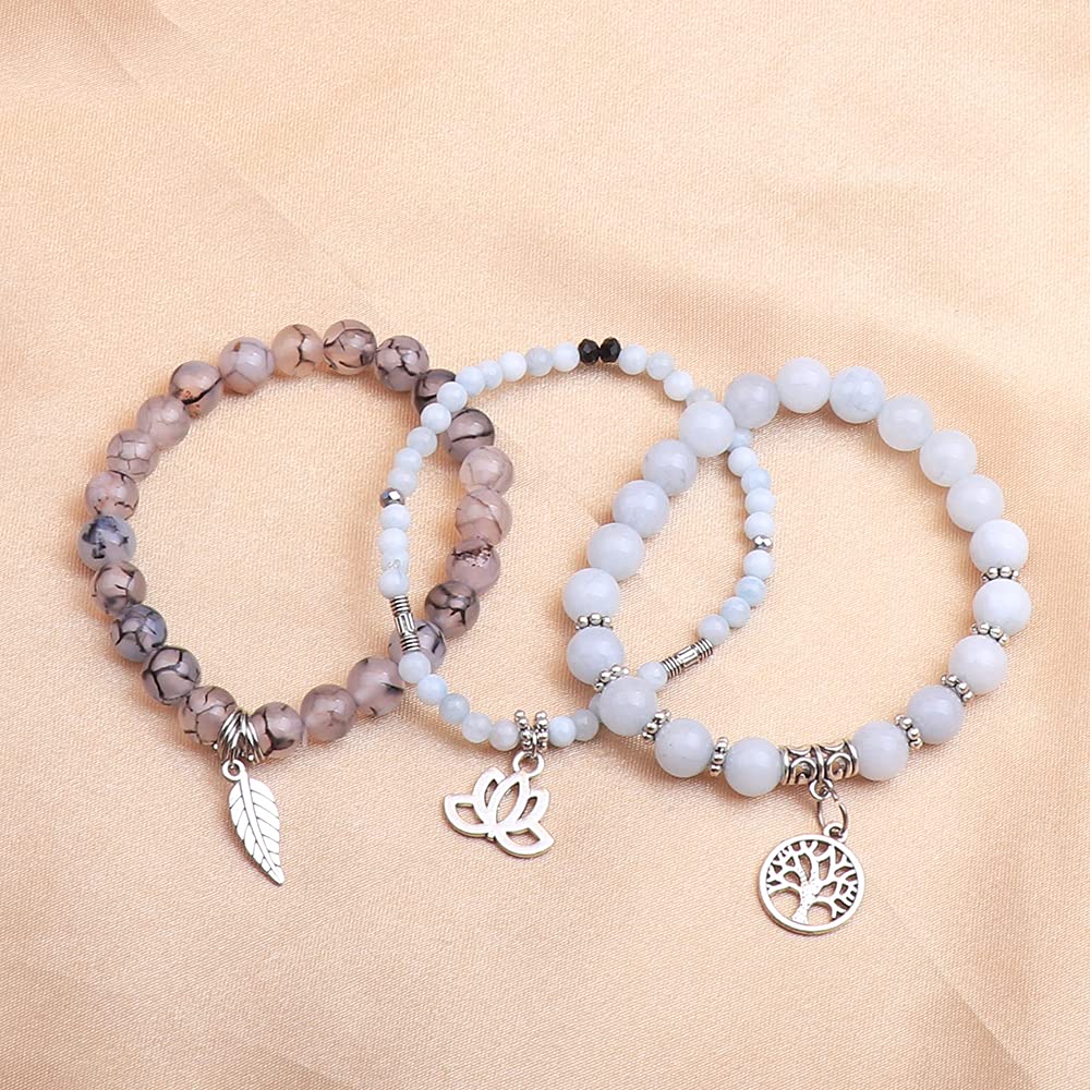 UEUC Tree of Life Yoga Healing Stone Bracelets,Multilayer Lotus Chakra Stone Reiki Bracelet Sets,Anxiety Crystal Natural Stone,for Women Stress Relief