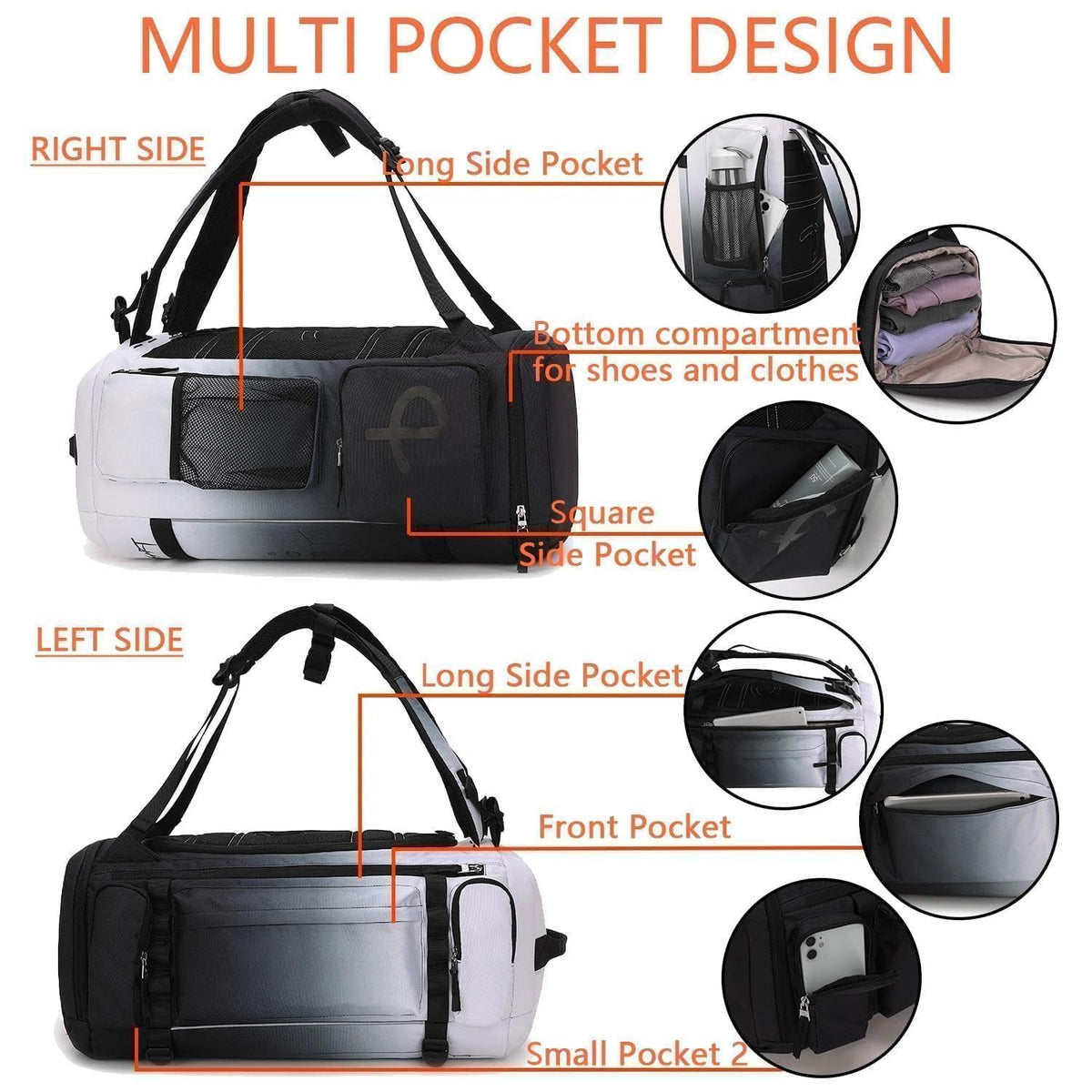 BE SMART 2 in 1 Convertible Gym Duffel Bags with Shoes Compartment - 40L Waterproof Extra Large Workout Backpack for Gym Men, Heavy Duty Sports Duffle Backpacks for Travel, Hiking, Camping, Carry On