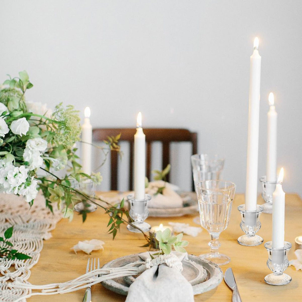 18Pcs Glass Taper Candle Holders Bulk Clear Crystal Candle Stick Candle Holders Elegant Tapered Candlestick Holders Bulk Glass Candlestick for Table Centerpiece Wedding Party Christmas Thanksgiving