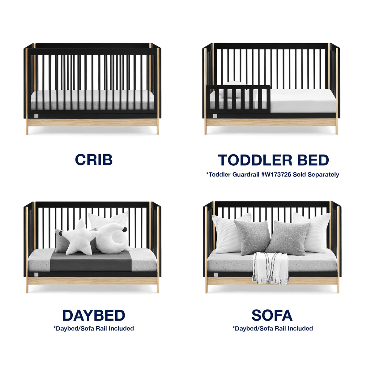 GAP babyGap Tate 4-in-1 Convertible Crib - Greenguard Gold Certified, Ebony/Natural