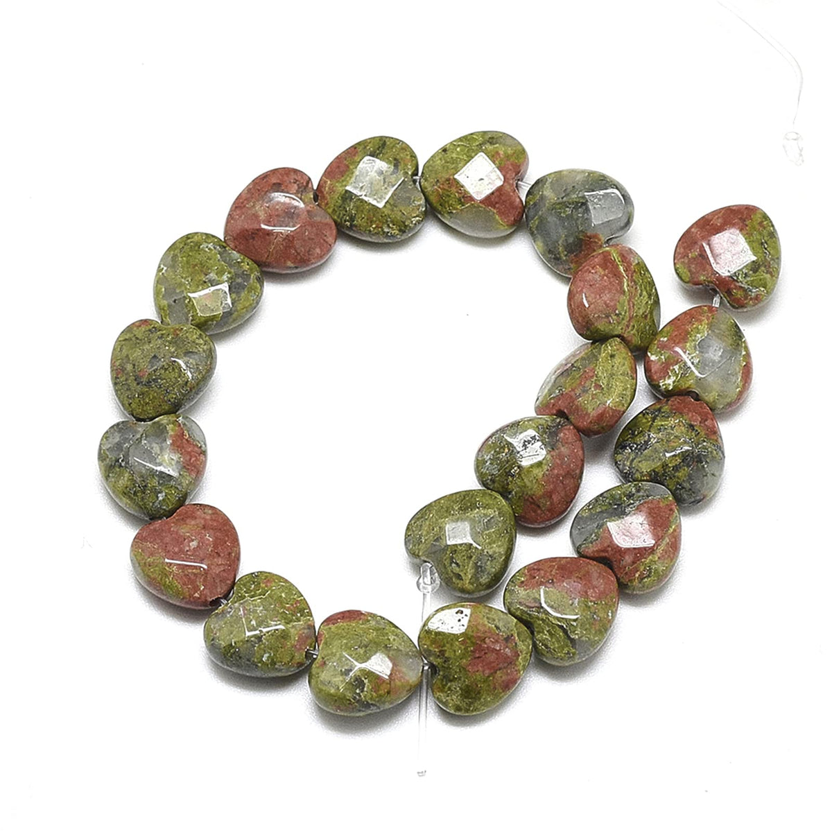 Fashewelry 18pcs Faceted Heart Natural Unakite Stone Beads Tumbled Chakra Gemstone Beads Crystal Healing Drilled Loose Beads for Earring Bracelet Necklace Jewelry Making, 10x10mm