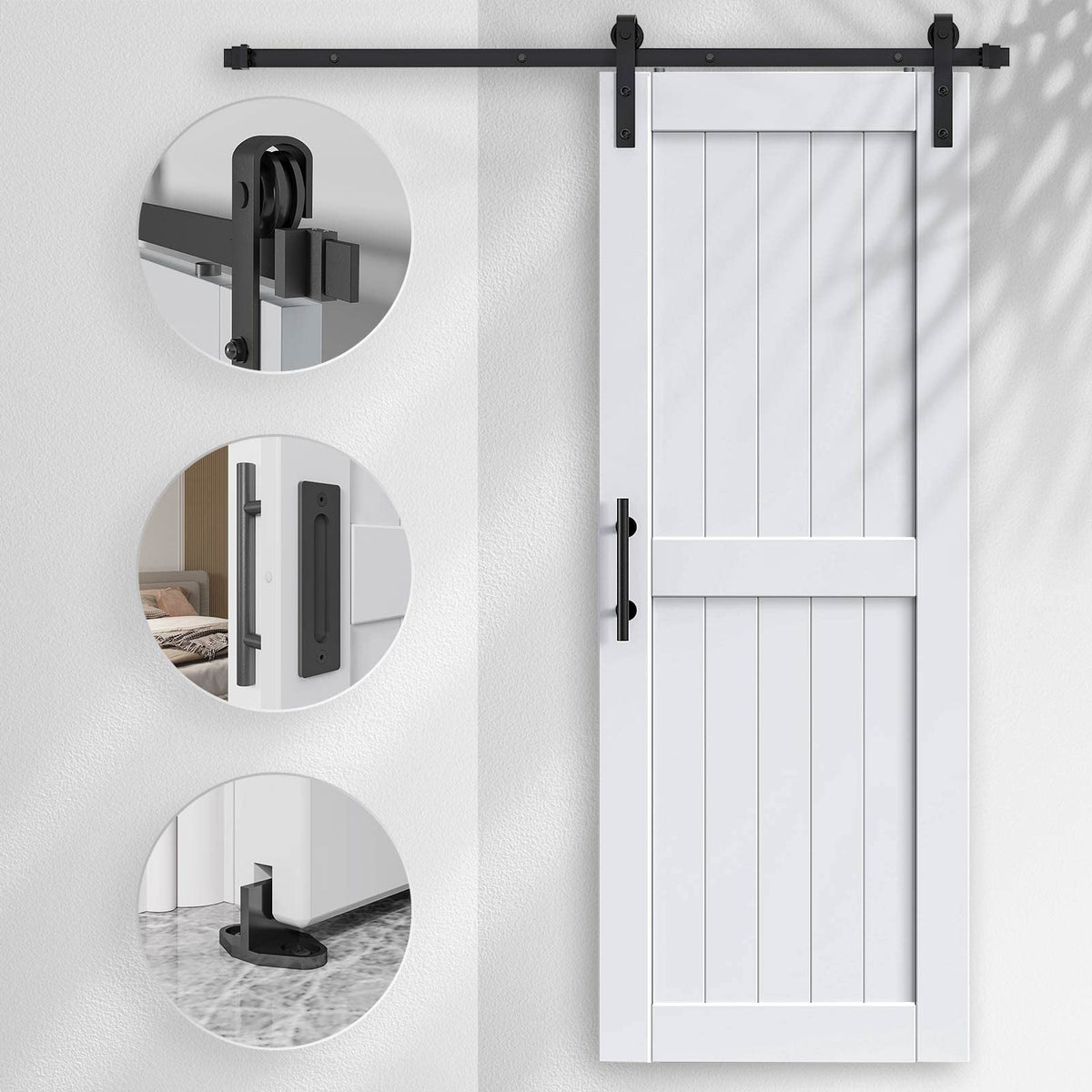 EaseLife 32 x 84 inch White Barn Door with 5.5FT Sliding Door Hardware Kit Included & Handle,Solid Wood Covered with Waterproof PVC Surface,DIY Assemblely,Easy Install,H-Frame,Fit 28-30in Wide Opening
