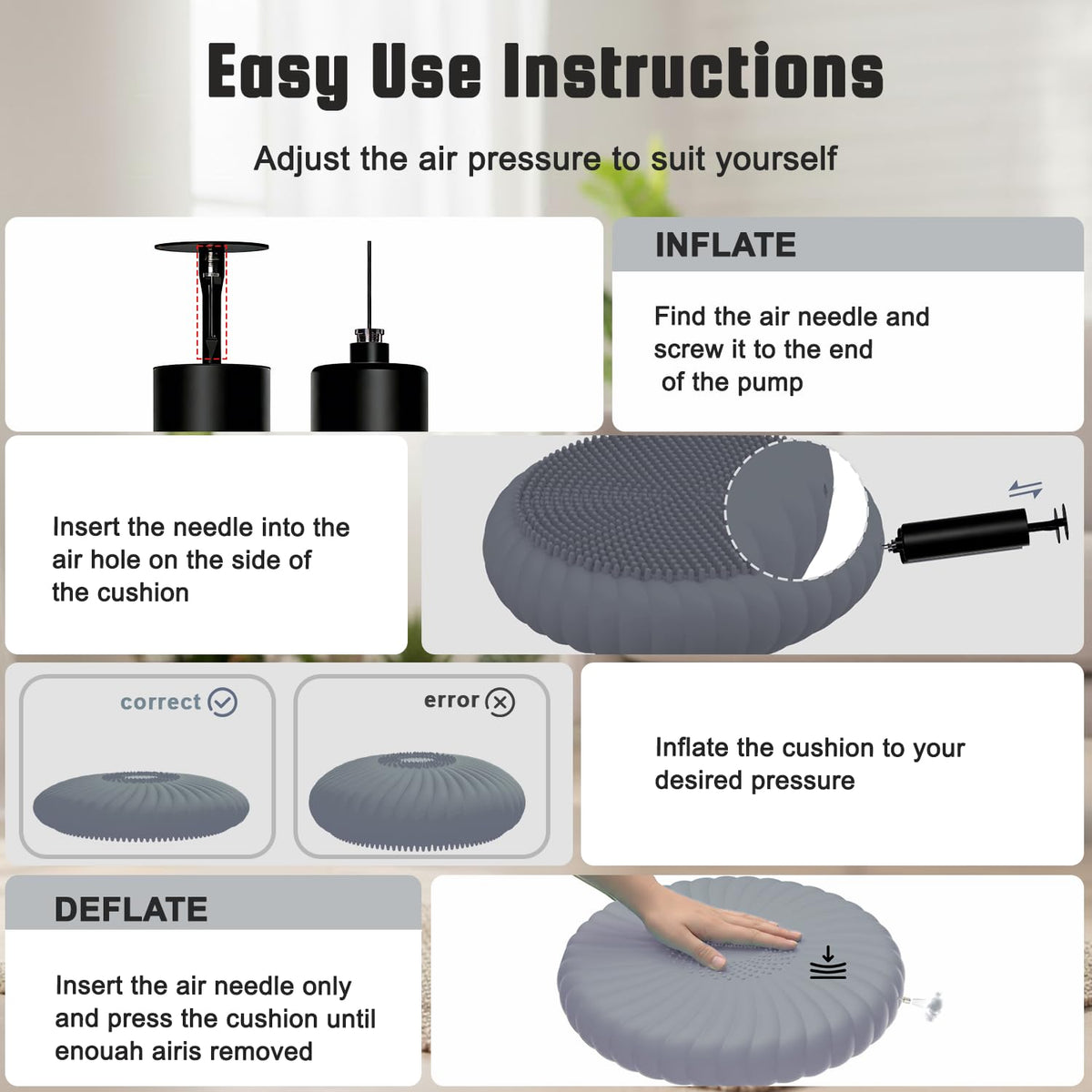 Hanstuten Wobble Cushion Core Balance Disc, Inflated Wiggle Seat Cushion to Improve Sitting Posture & Stay Focused, Non-slip Balance Pads for Physical Therapy & Core Strength (1Grey)