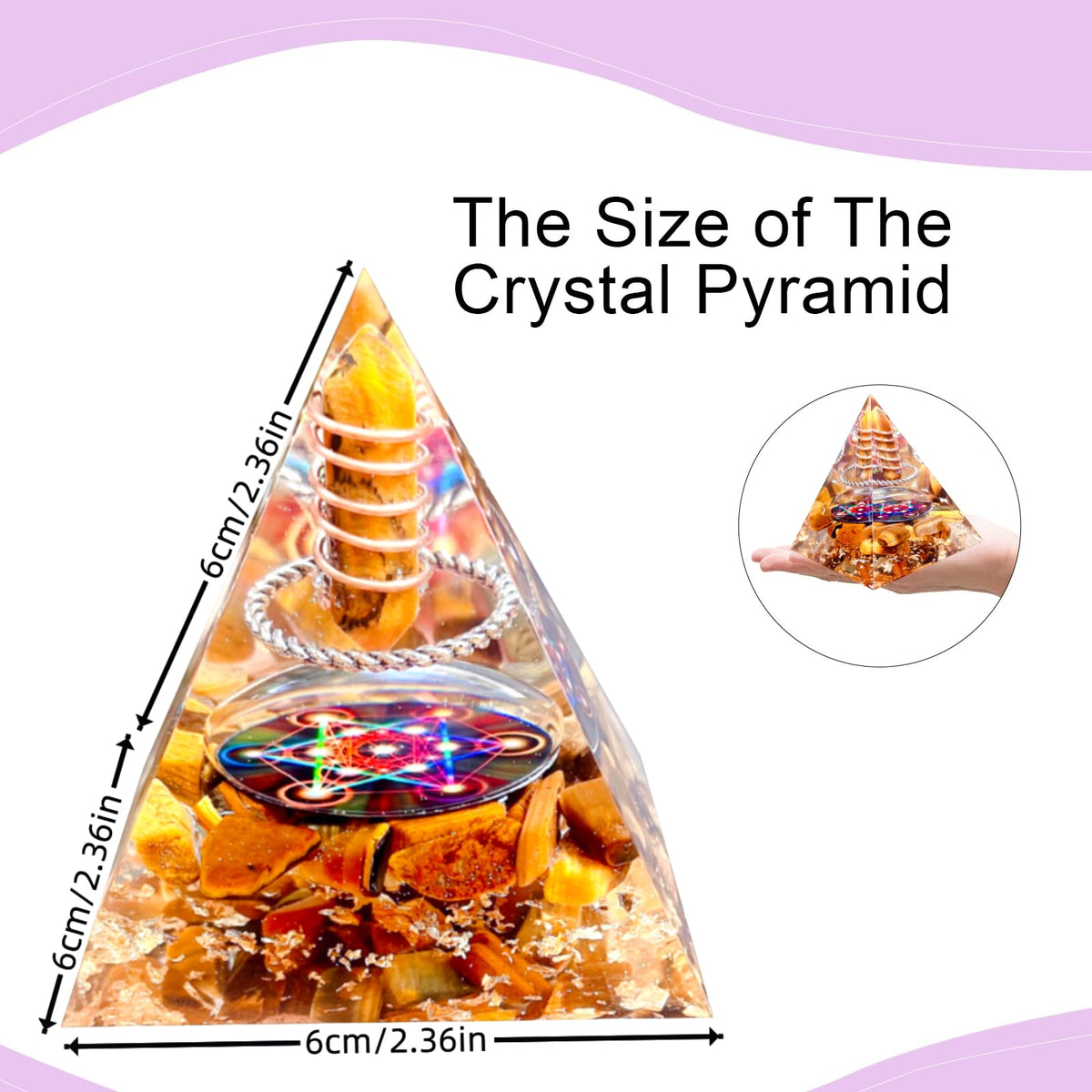 Saefheled Crystal Column Orgone Pyramid, Natural Energy Tiger's Eye Stone Orgonite Crystal Healing Pyramids, for Reduce Stress, Balance Chakra, Meditation Attract Luck, Accumulate Wealth Health (6cm)