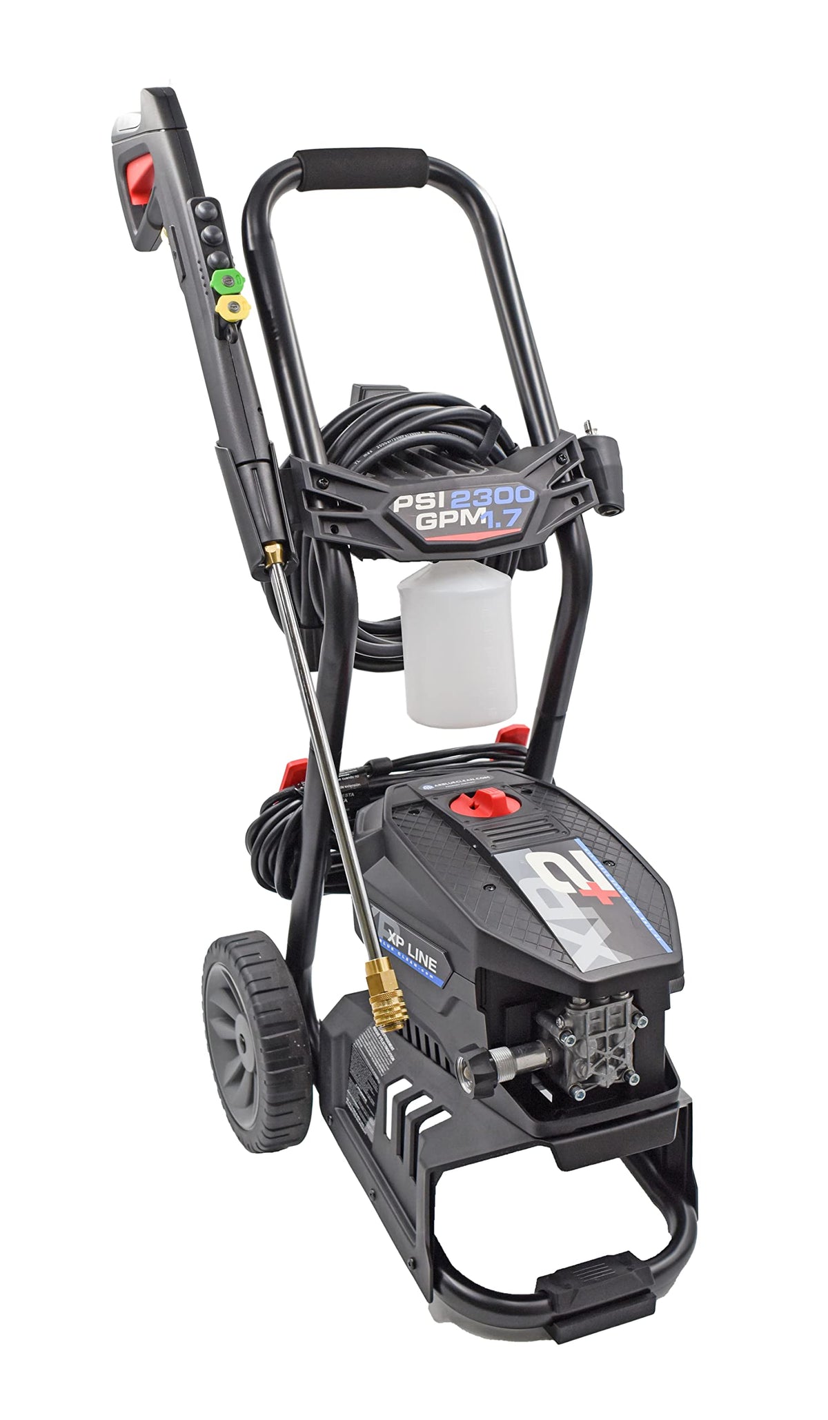 AR Blue Clean BCXP22300P Electric Pressure Washer-2300 PSI, 1.7 GPM, 13 Amps Quick Connect Accessories, Two Wheel Trolley, On Board Storage, Portable Pressure Washer, High Pressure, Car washer, Patio