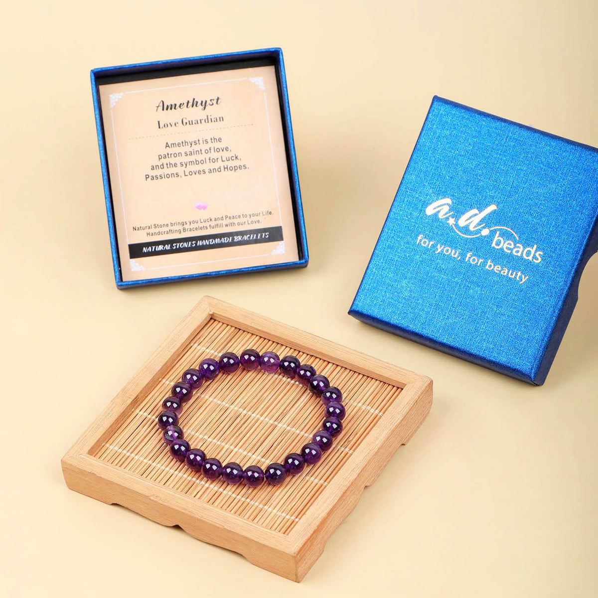 AD Beads Handmade Gemstone Stretch Elastic Bracelet Crystal Healing Reiki Nature's Beauty and Spiritual Essence Unisex (6mm, Amethyst (Love Guardian))