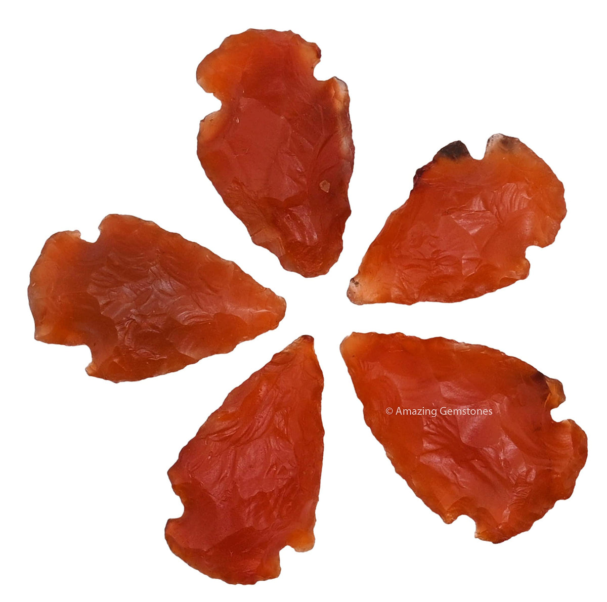 Amazing Gemstone 5 Pieces Carnelian Arrowhead, Crystal and Healing Stone Flint Rock Arrow Head - 1 to 1.5 Arrowheads for DIY Project Craft Point Jewelry Making