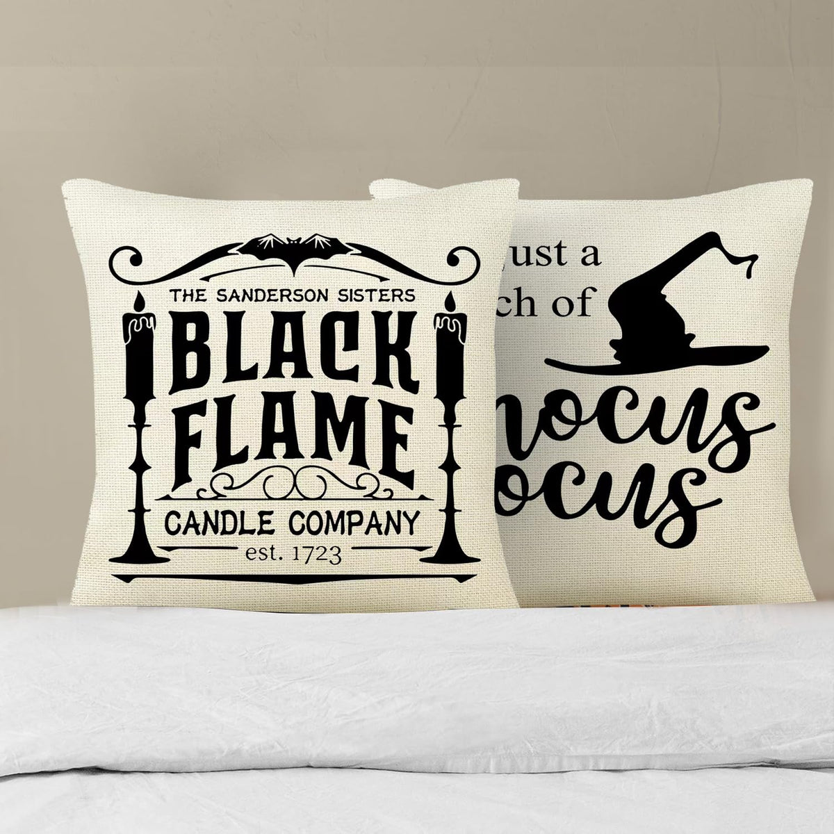LEIOH Halloween Decorations Pillow Covers 18x18 Set of 4 Halloween Decor Hocus Pocus Farmhouse Saying Fall Decor Pillows for Home Sofa Couch