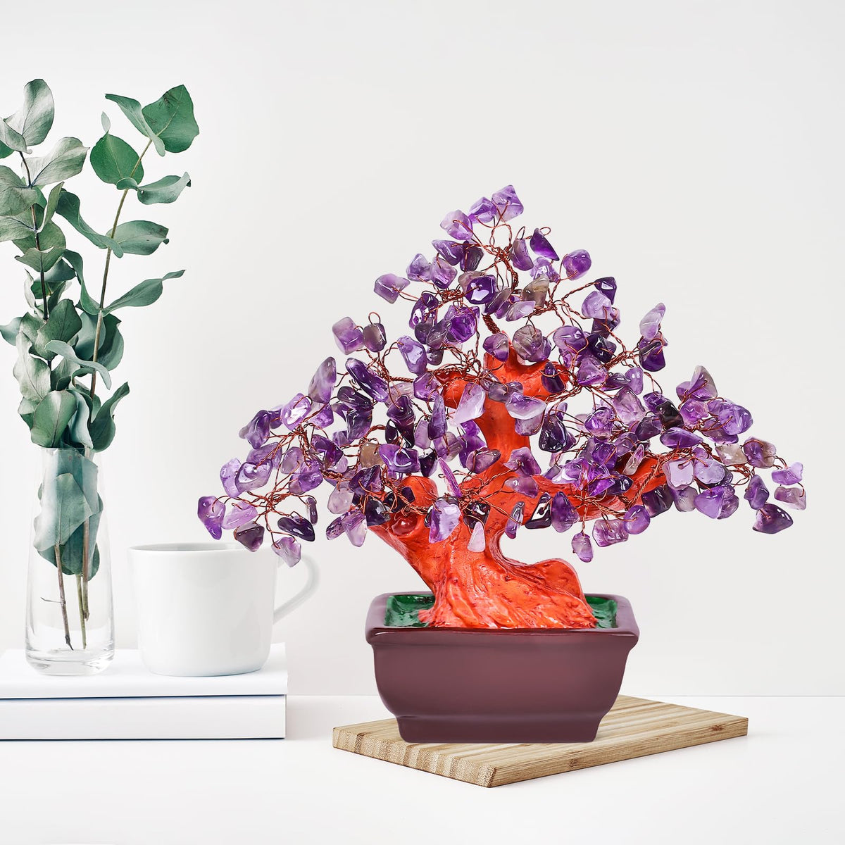 AzureLeap Feng Shui Quartz Crystal Money Tree Bonsai Style Decoration for Luck and Wealth (Purple)
