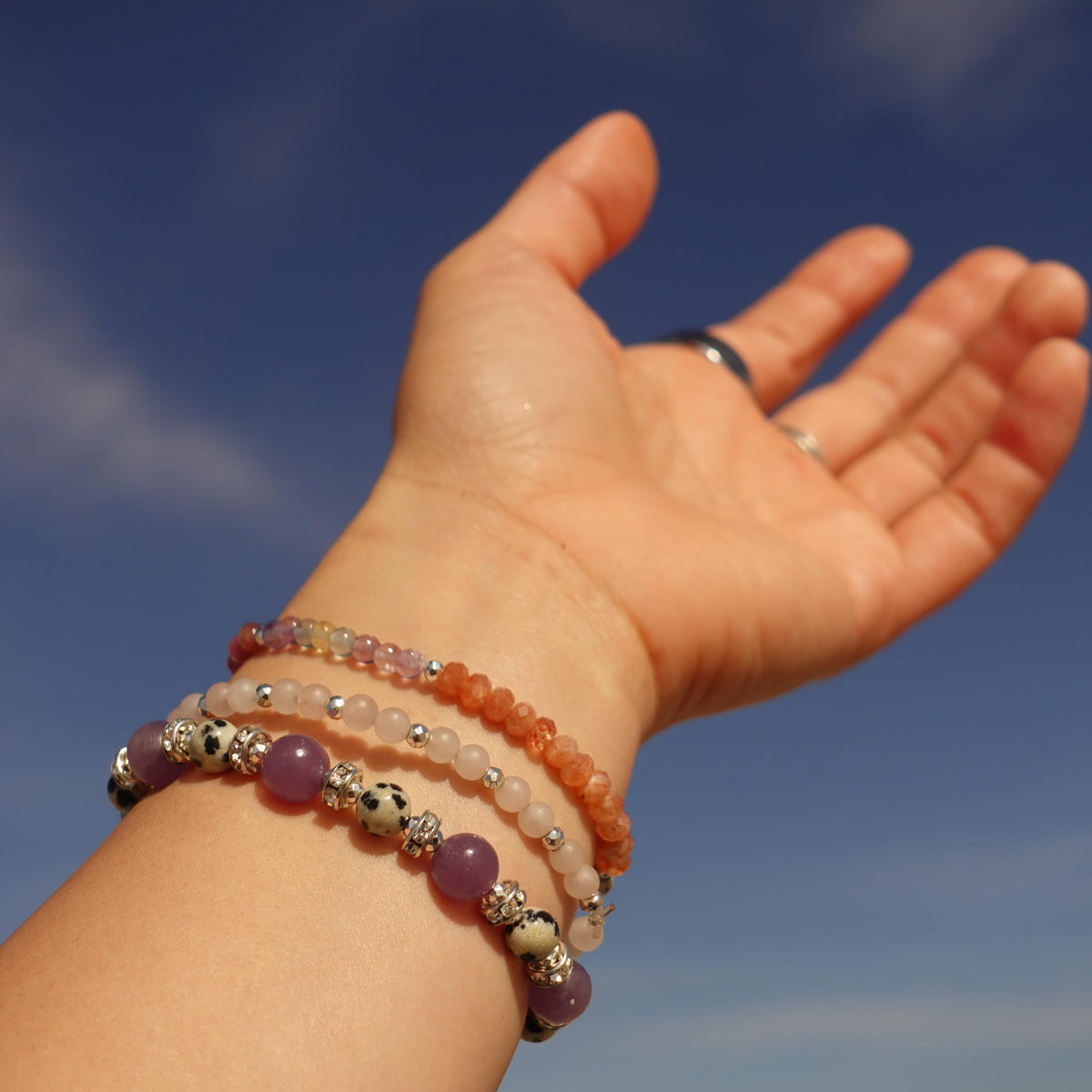 “ELLIE BRACELET” (Pink Tourmaline & Sunstone) Natural Gemstone Healing Bracelet - [6.5 inches]