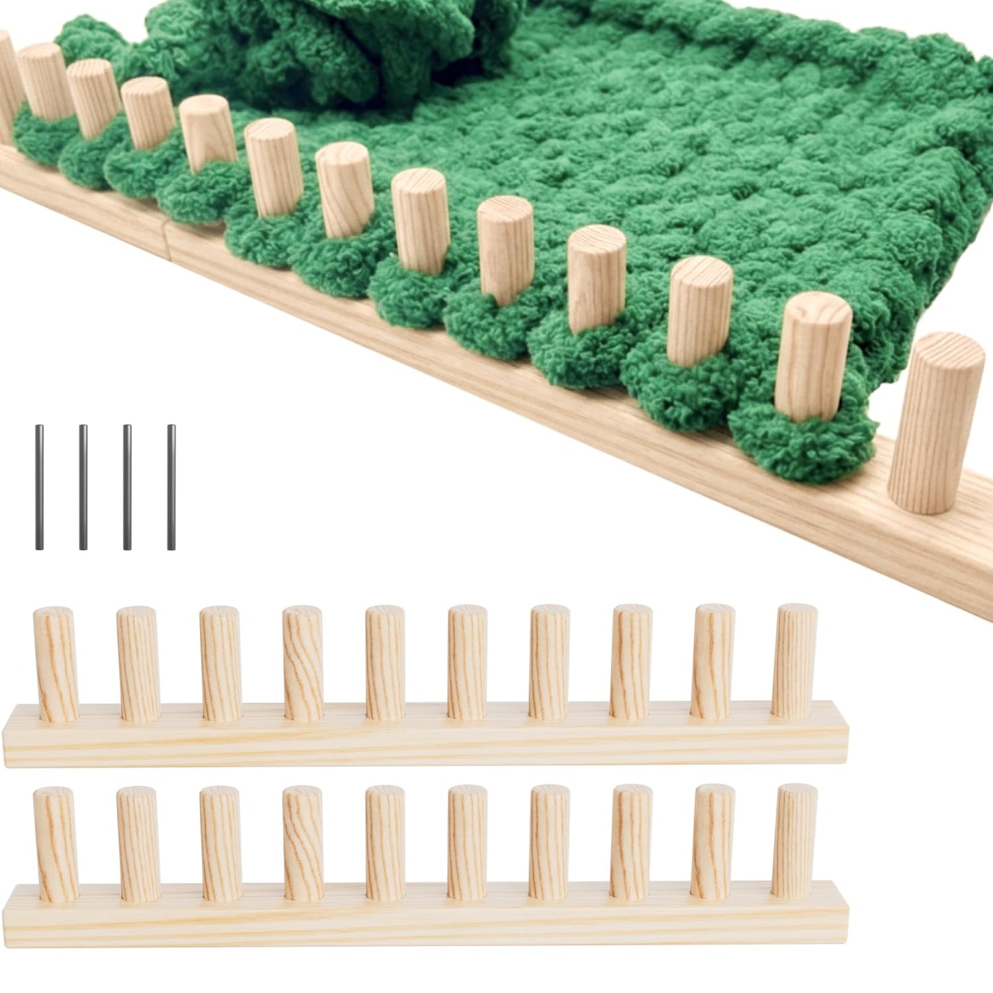 GIFMFTHK Lightweight Solid Wood Chunky Knitting Loom Kit - 30" Modular Frame, Natural Pine Craft Board Expandable to 60/90/120" by Connecting Multiple Kits for Blankets, Beginner DIY Weaving Tool