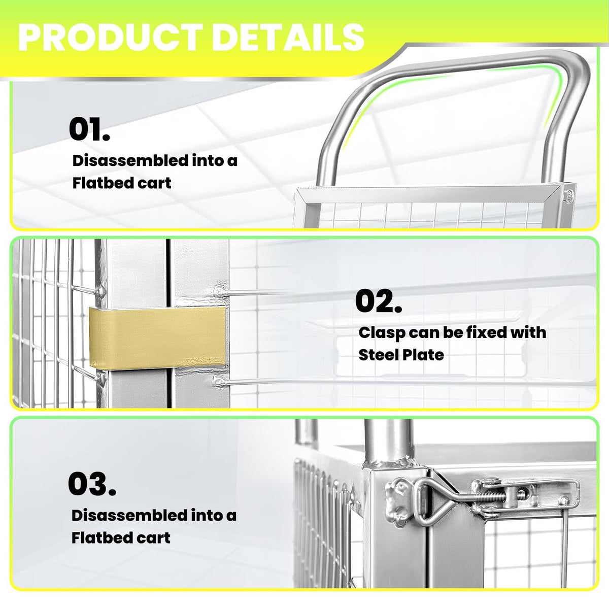 Heavy-Duty Platform Truck Cart with Cage, 2200LBS Capacity Reinforced Flatbed Truck for Warehouses. 4-in-1 Multifunctional Truck Cart with 360° Wheels, Versatile Platform Truck for Home & Business.