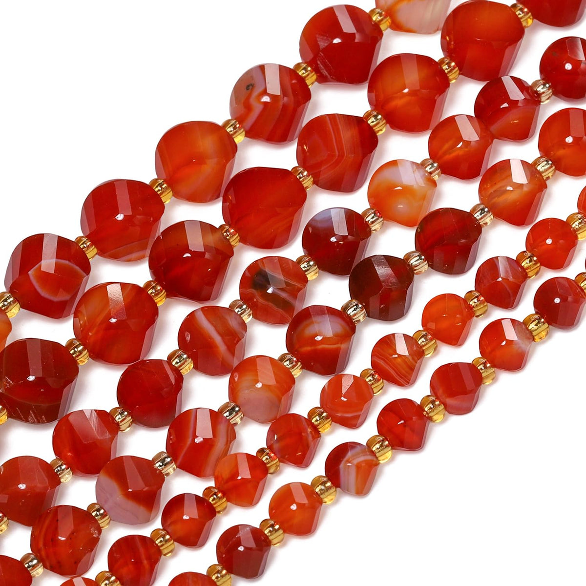 Yochus 42pcs Natural Red Striped Agate Stone Beads for Bracelet，2strands 6mm Facted Twist Loose Gemstone Beads for Jewelry Making DIY Craft Necklace Earring