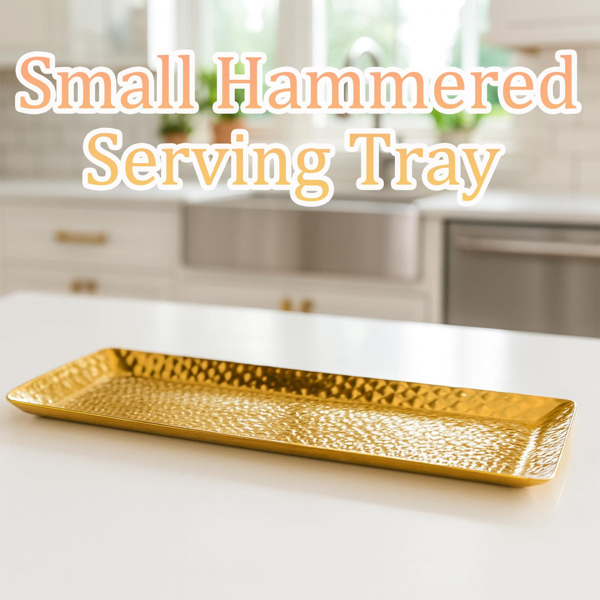 Celmuron Hammered Rectangular Platter Serving Tray, Gold Stainless Steel Decorative Storage Tray, 9.8 x 4.3 Inch