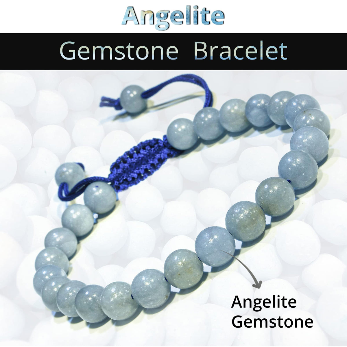 ANAYA AGATE Healing Crystal Bracelet – Chic Gemstone Bracelet for Men and Women – 8mm Round Bead Bracelets for Spiritual Healing, Protection, Positive Energy - Angelite