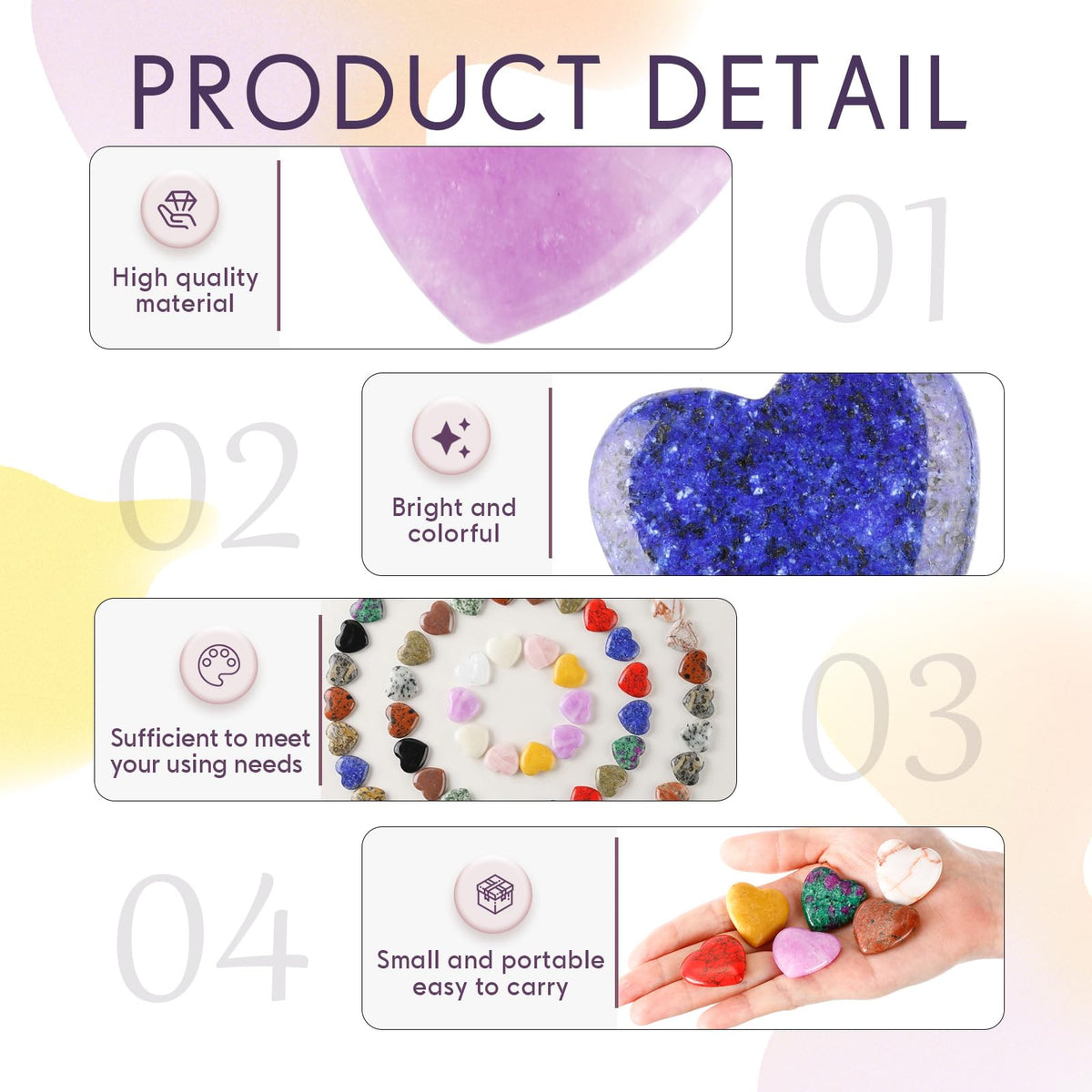 Nuenen 72 Pcs Natural Heart Shaped Crystal Stone 1.2 Inch Worry Stone Bulk Heart Palm Pocket Healing Carved Love Mini Gemstone Decor for Valentines Witchcraft Meditation
