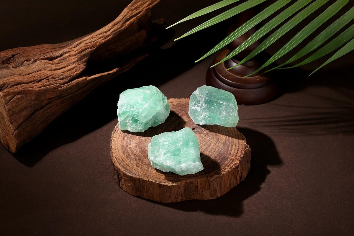 NUKAYAI 2Pcs Green Fluorite 1.8-2.2" Large Raw Crystals Natural Stones Rough Healing Crystals Green Fluorite for Tumbling Rocks Reiki Polishing Wire Wrapping Wicca Gifts DIY Tumbling Rock