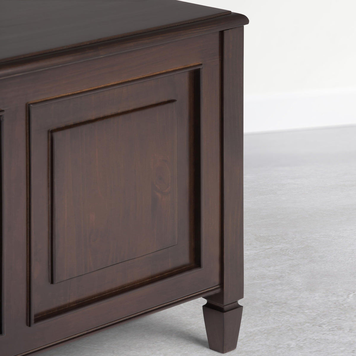 SIMPLIHOME Connaught Entryway Storage Bench - 51 inch Wide Solid Wood Storage Trunk Seat in Dark Kona Brown, Traditional Bench for Entryway or Living Room with Lift-Up Lid and Decorative Moulding