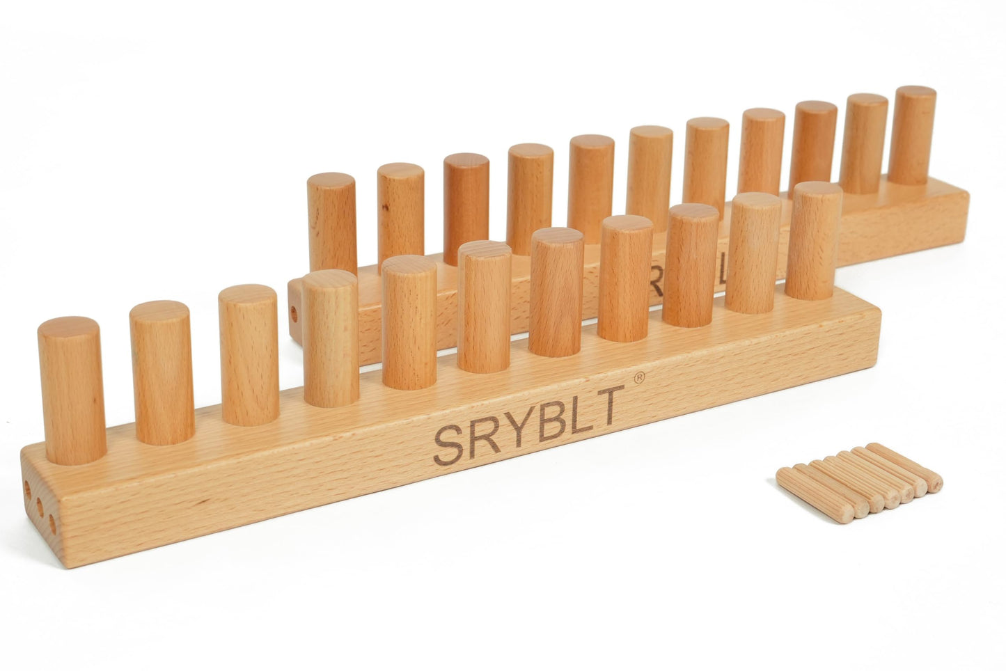 SRYBLT 2-Pack DIY Chunky Knit Blanket Loom, 30.2-inch Long Beech Wood Base with Solid Wood Pegs, Stackable for Portability, Expandable Connections, and Clear Coating (with Brand Name)