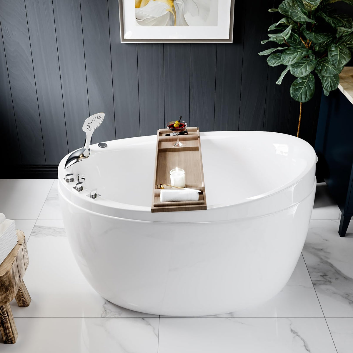 Empava Whirlpool Tub,48 in Freestanding Air Jetted Bathtub, Japanese Soaking Tub with Pre-Molded Seat, 36 Air Jets for Spa-Like Relaxation, Glossy White Luxury Acrylic Design
