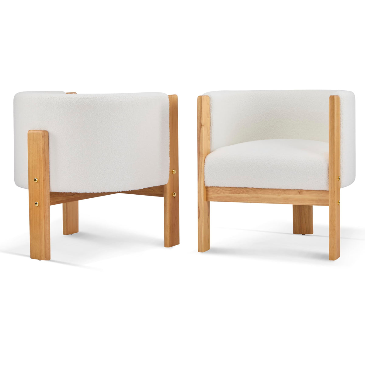 Christopher Knight Home Annie Modern Boucle Upholstered Dining Chairs Set of 2, Wooden Dining Room Armchair, Curved Backrest Kitchen Chairs, Living Room Accent Chair for Extra Seat, Natural + White