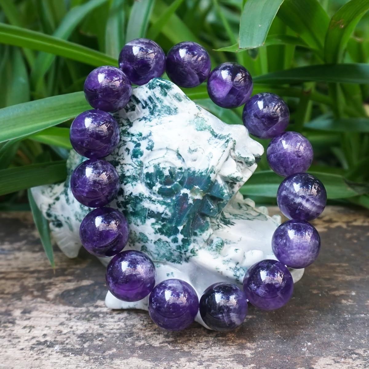 TaHLga 14MM Amethyst Bracelet for Men | Natural Third Eye & Crown Chakra Crystal | Fits for about 7.5" Wrist | Emotional Healing Spiritual Gift for Talismans & Amulets & Talismans Amulets & Feng Shui