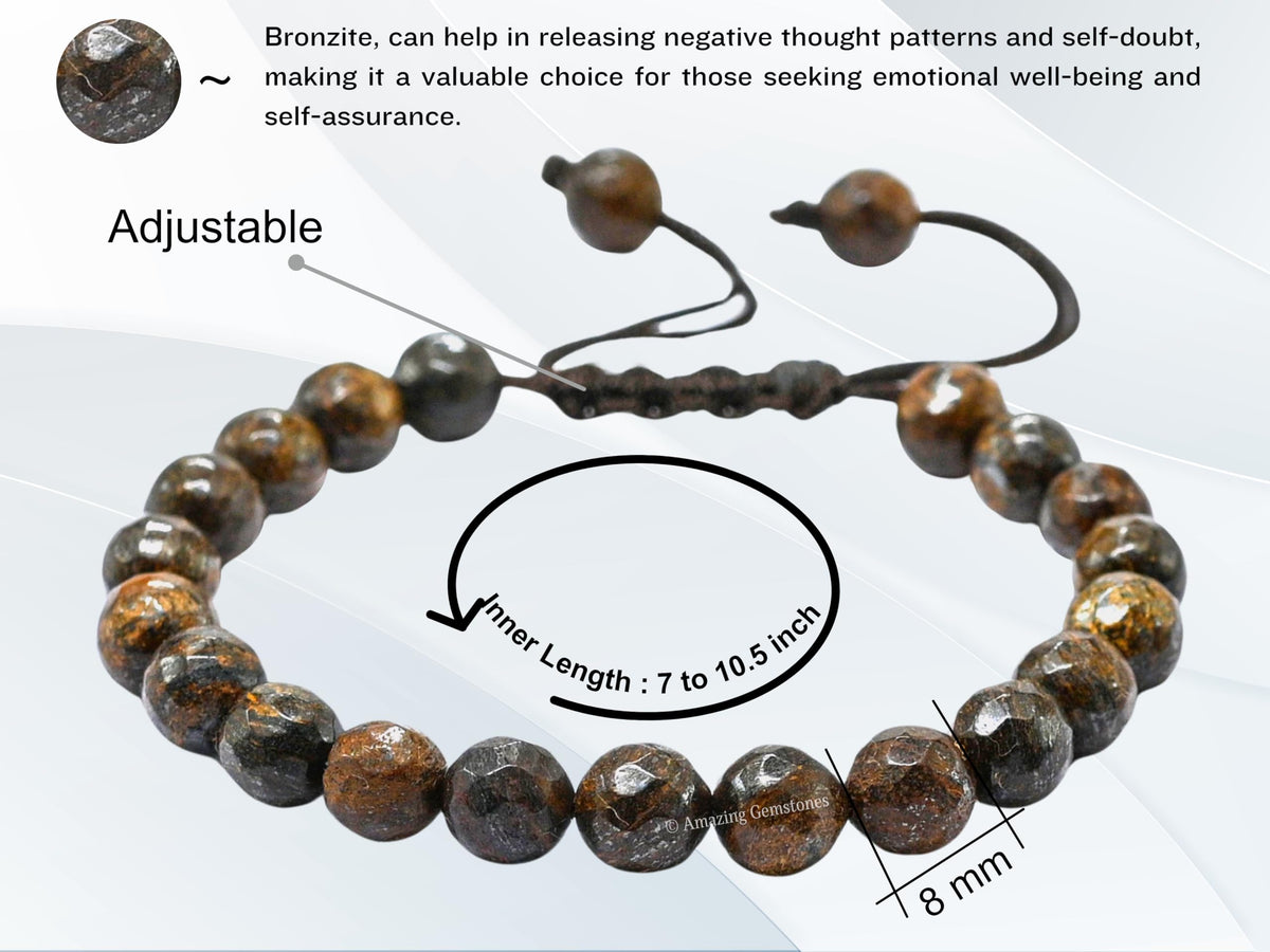 Amazing Gemstone Bronzite Bracelet for Women - Chakra Mens Bracelet Protection Crystals and Healing Stones - Blessing Bracelet Spiritual Meditation Gift Christmas Stocking