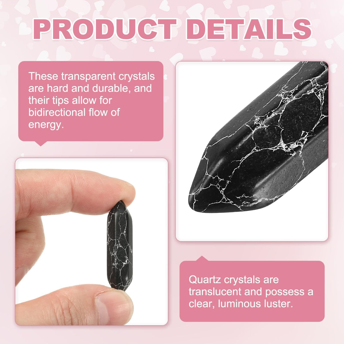 MECCANIXITY 10 Pack Black Turquoise Quartz Crystals, Polished Crystals Bulk Hexagonal Shaped Meditation Gemstone for Jewelry Making Energy Balance Accessories Gifts