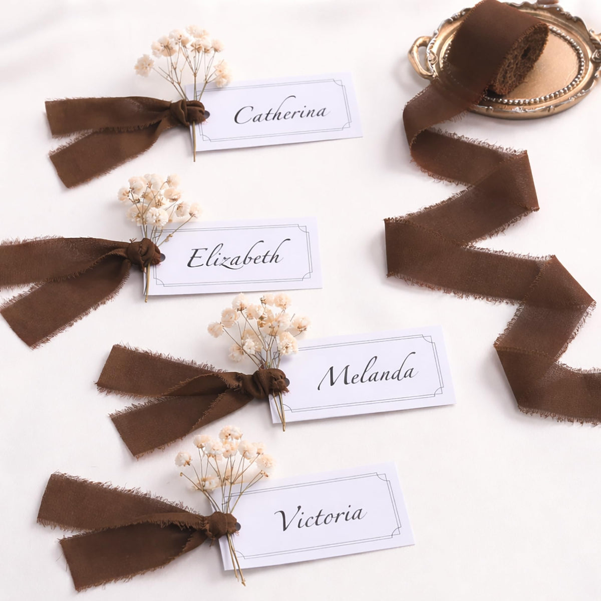 DORIS HOME Dark Brown Chiffon Ribbon for Flower Bouquet, 1" x21Yd Fabric Ribbon for Gift Wrapping, Handmade Frayed Ribbon for Wedding Invitations/Halloween Decorations