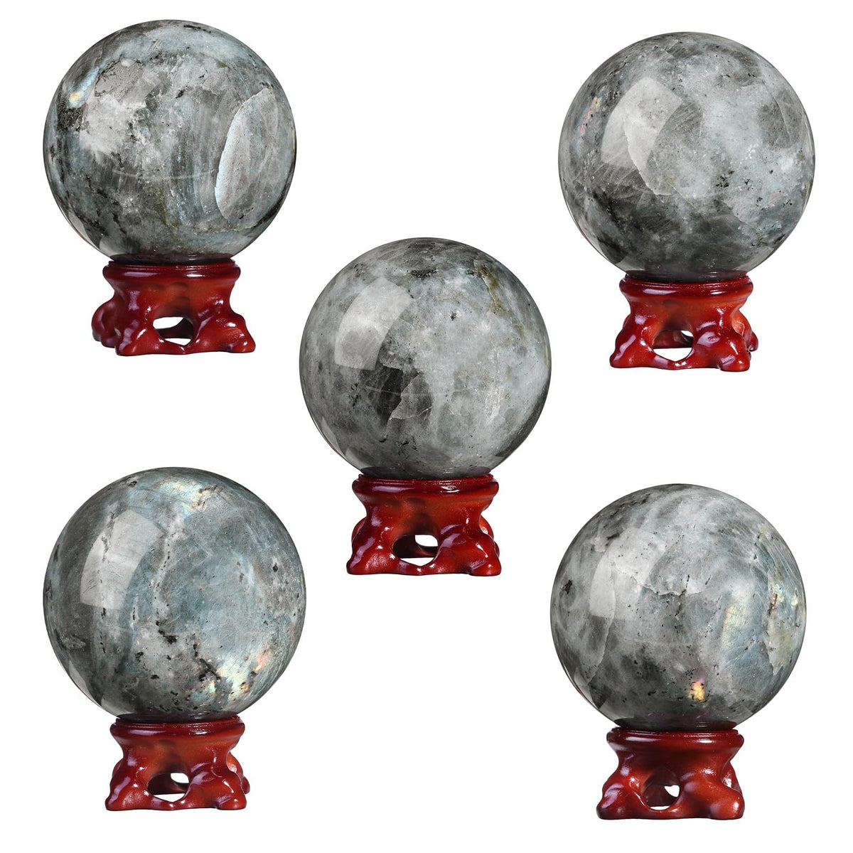 TUMBEELLUWA Labradorite Crystal Ball with Stand for Fortune Teller Witchcraft Divination, Decorative Gemstone Sphere for Home Decor, 61-70 mm