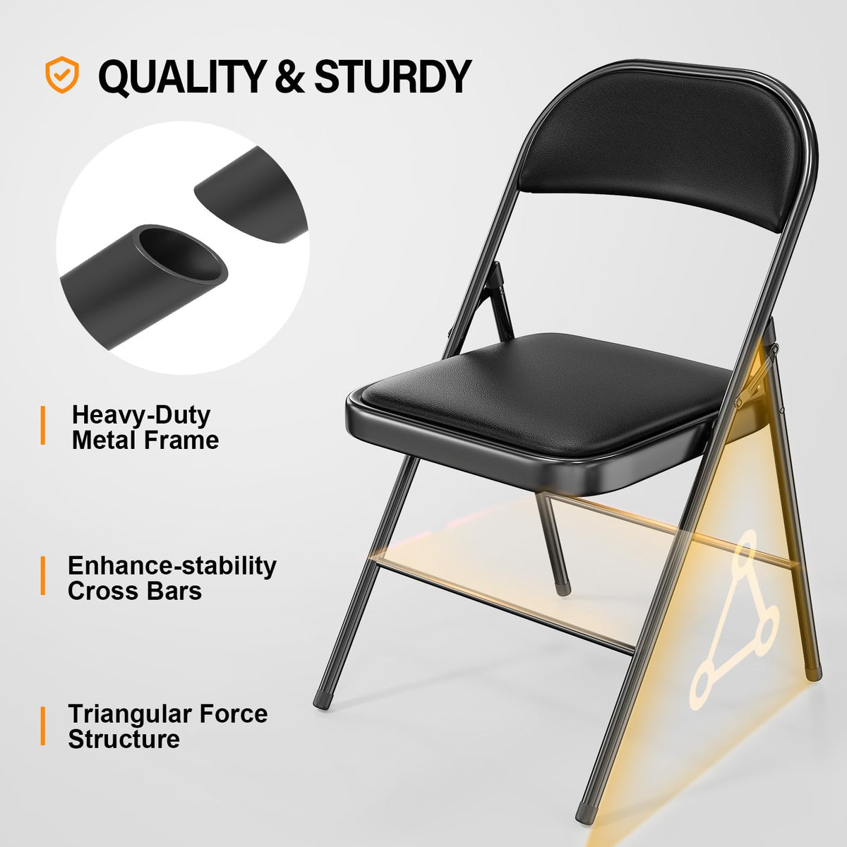 VINGLI 20 Pack Folding Chairs with Padded Seats, Metal Frame with Pu Leather Seat & Back, Capacity 350 lbs, Black