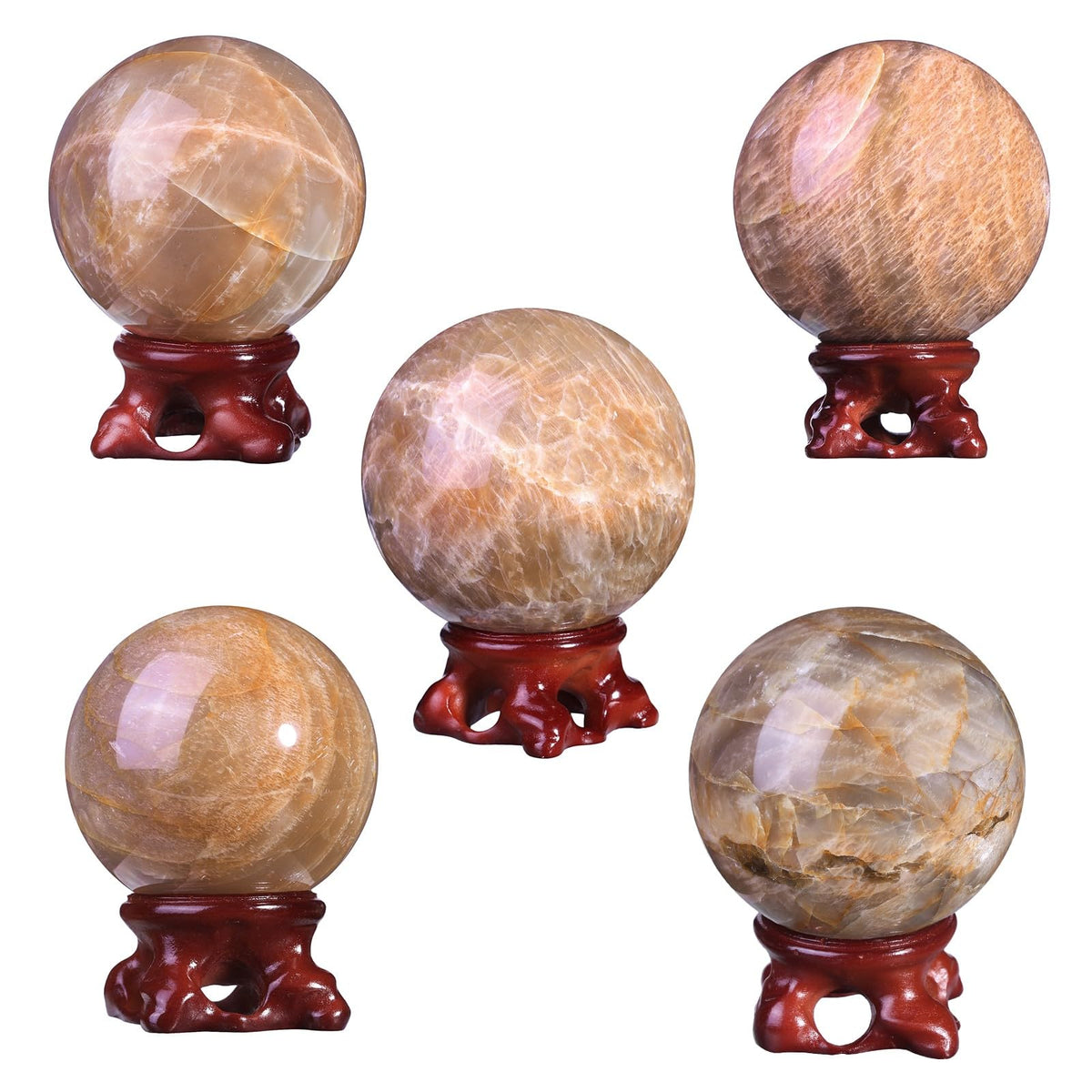 TUMBEELLUWA Orange Moonstone Crystal Ball with Stand for Fortune Teller Witchcraft Divination, Decorative Gemstone Sphere for Home Decor, 61-70 mm