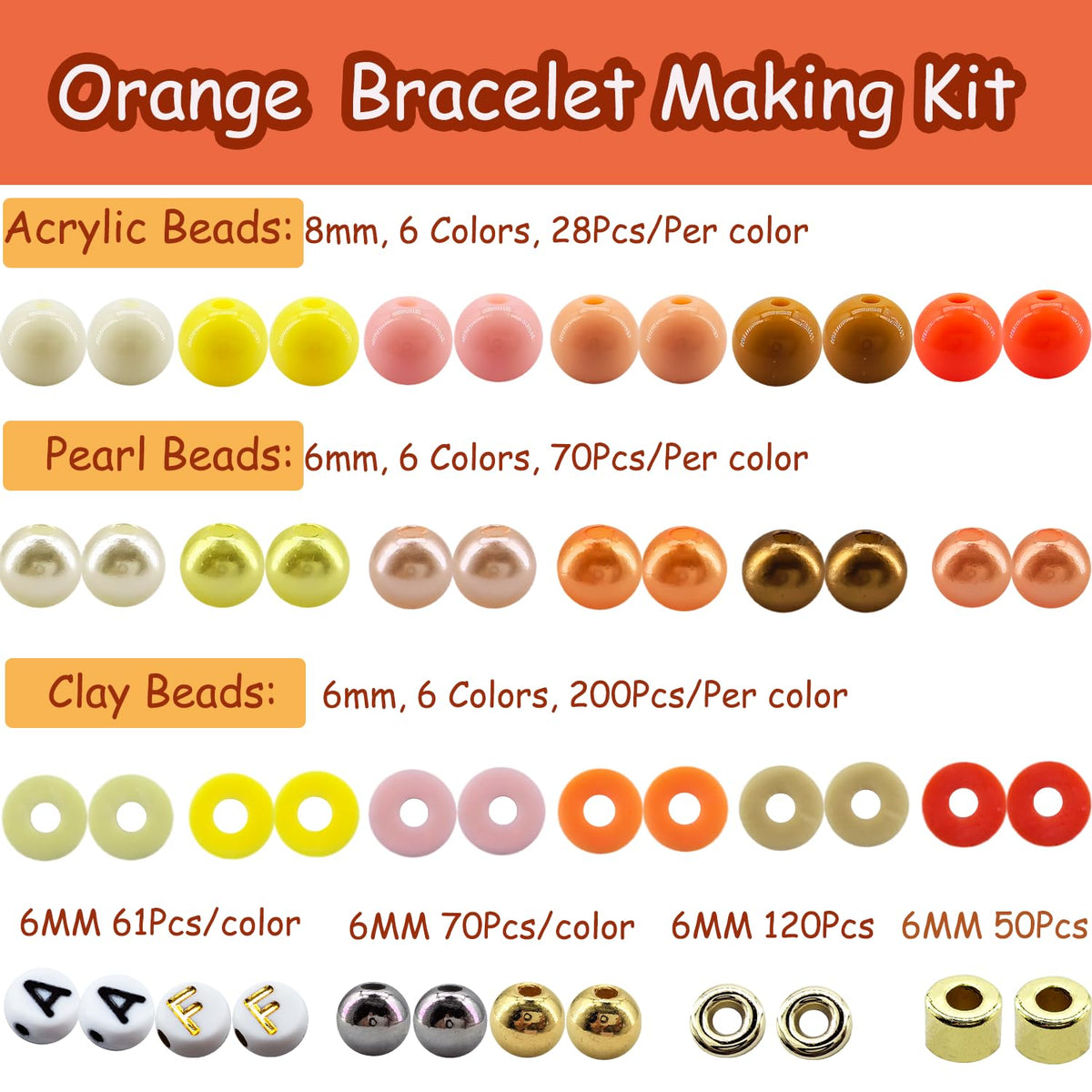 2220Pcs Fall Bracelets Beads Kit, Thanksgiving Fall Beads for Jewelry Making Autumn Yellow Orange Clay Beads Pearl Beads Round Loose Spacer Beads Heishi Beads Bulk for Necklace Earrings DIY Craft