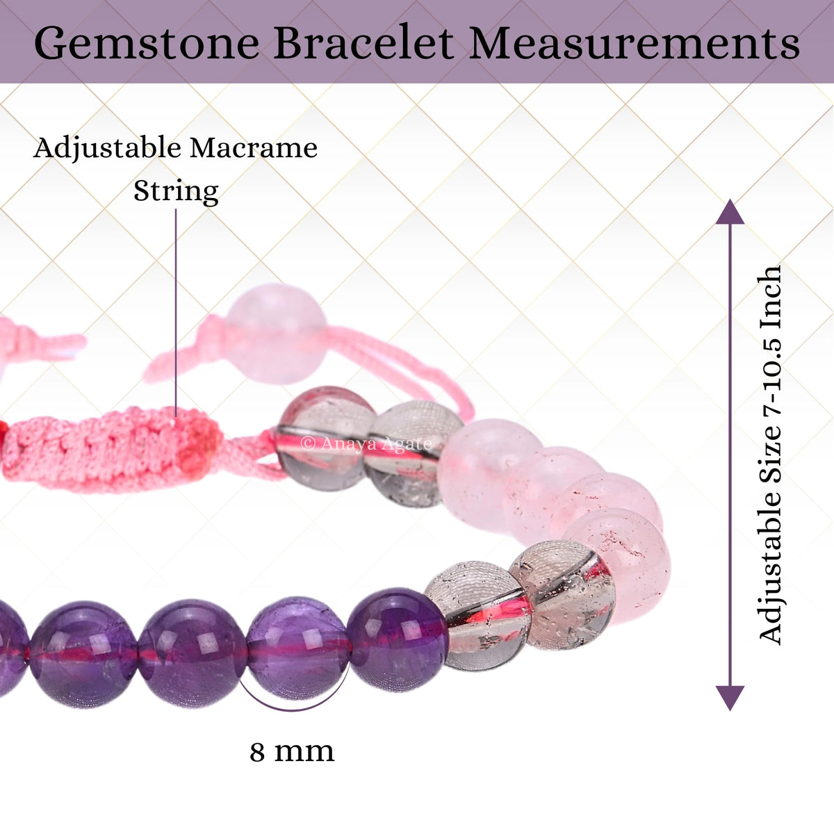 ANAYA AGATE Bracelet for Sleep Manifestation Rose Quartz Amethyst Smoky Quartz Bracelet Set - Healing Calming Anxiety Stress Relief Gifts Pulseras Para Hombres Mujer Stocking Stuffers