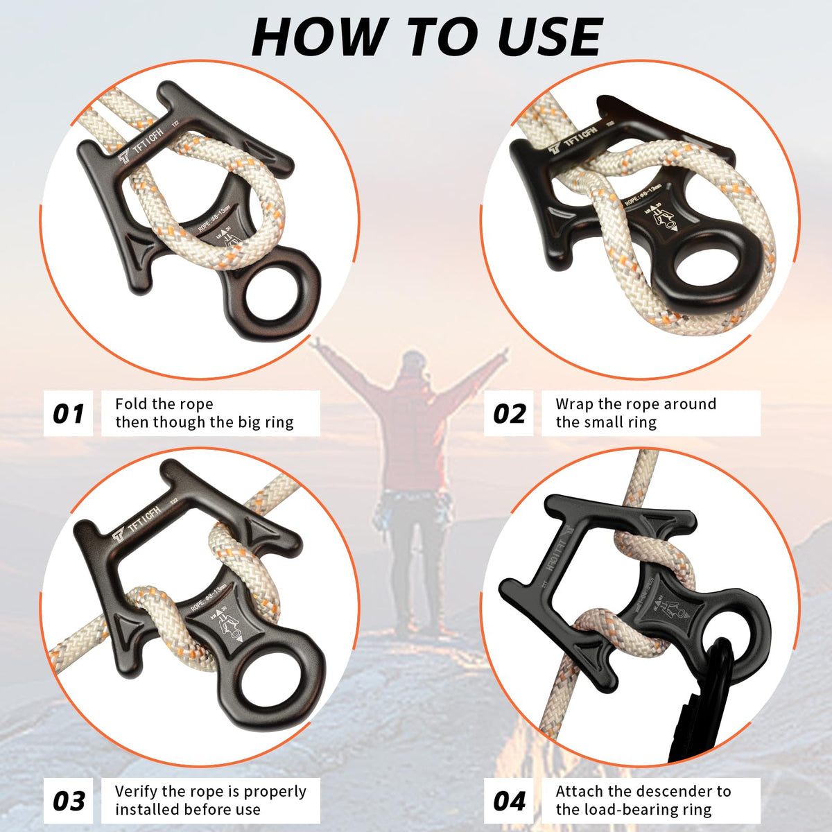 TFTICFH Figure 8 Descender, 30kN Climbing Descender, Heavy Duty 7075 Aluminum Belay & Rappel Equipment for Climbing, Mountaineering, Arborist, Caving, Aerial Yoga, Black