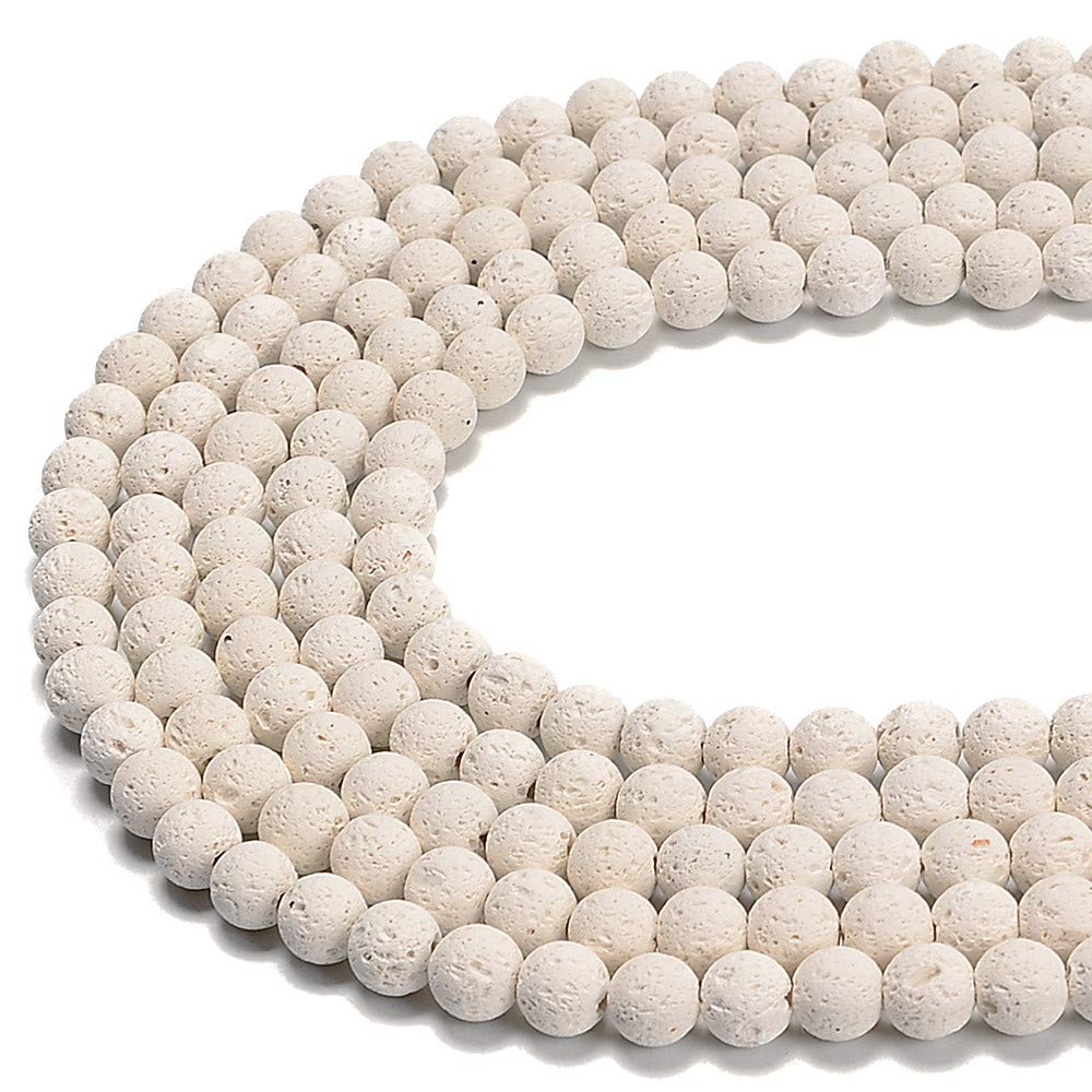 PLTbeads Natural Gemstone Loose Beads Smooth Round Approxi 15 inch DIY Bracelet Necklace for Jewelry Making (6mm, White Lava)