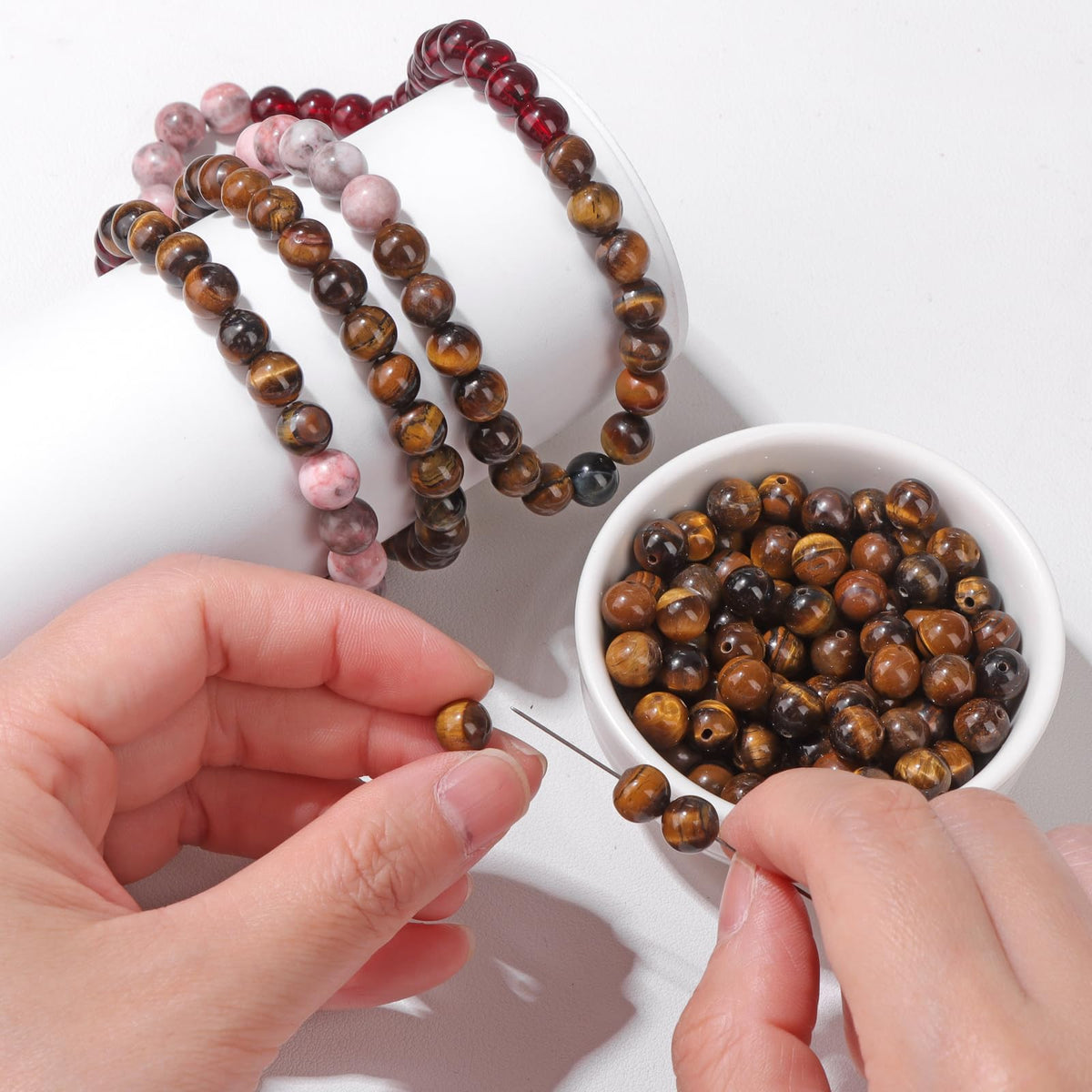 Risyfjew 50PCS 8mm Natural Tiger Eye Beads Gemstone Round Loose Beads for Jewelry Making Chakra Crystal Stone Beads for Bracelets Necklace Earrings Making Supplies (50pcs/Strand)