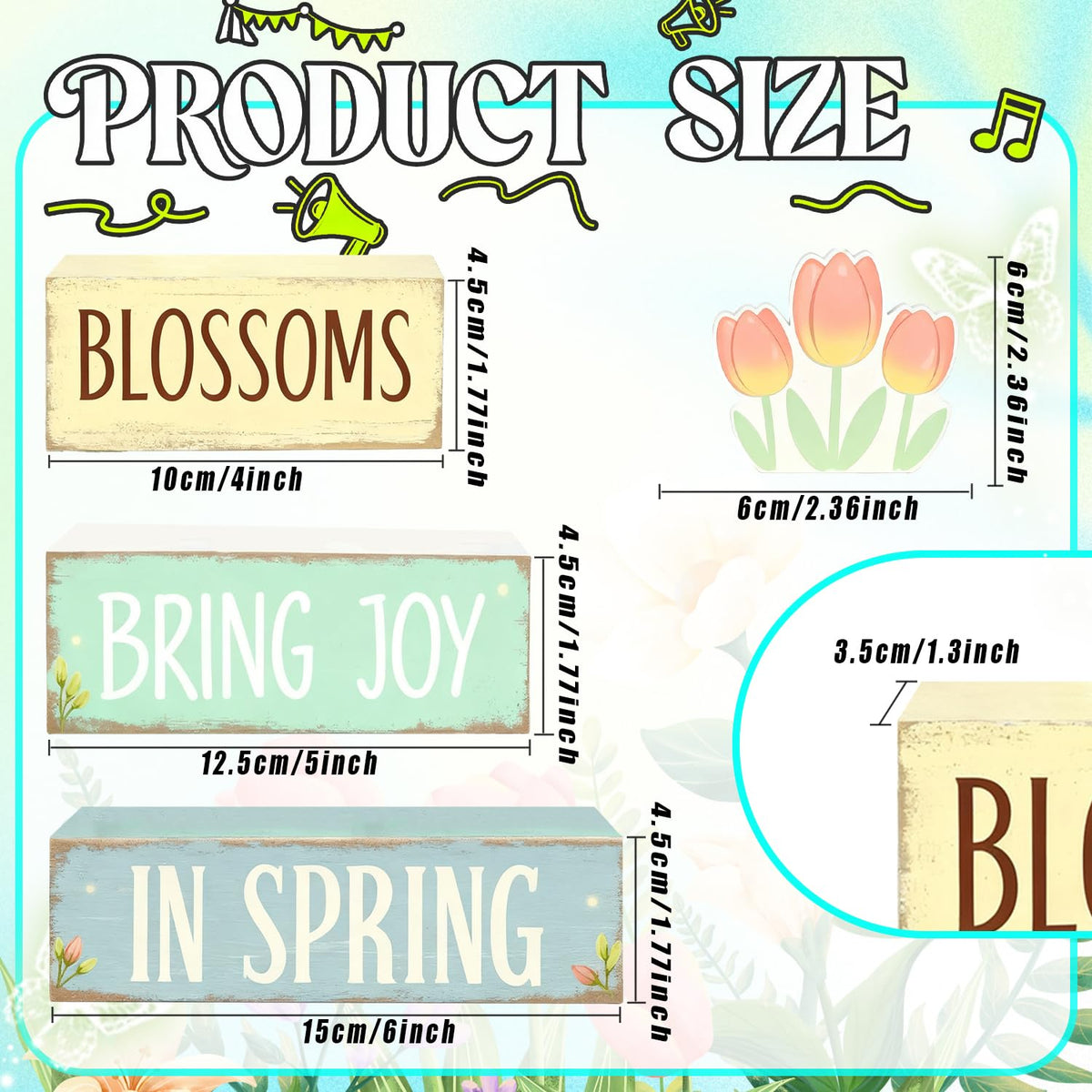Spring Decoration Wooden Tiered Tray Decor – Tulip Blossoms Spring Stacked Block Sign with Floral Accent – Farmhouse Tabletop Spring Decor for Shelf Mantel Seasonal Home Display