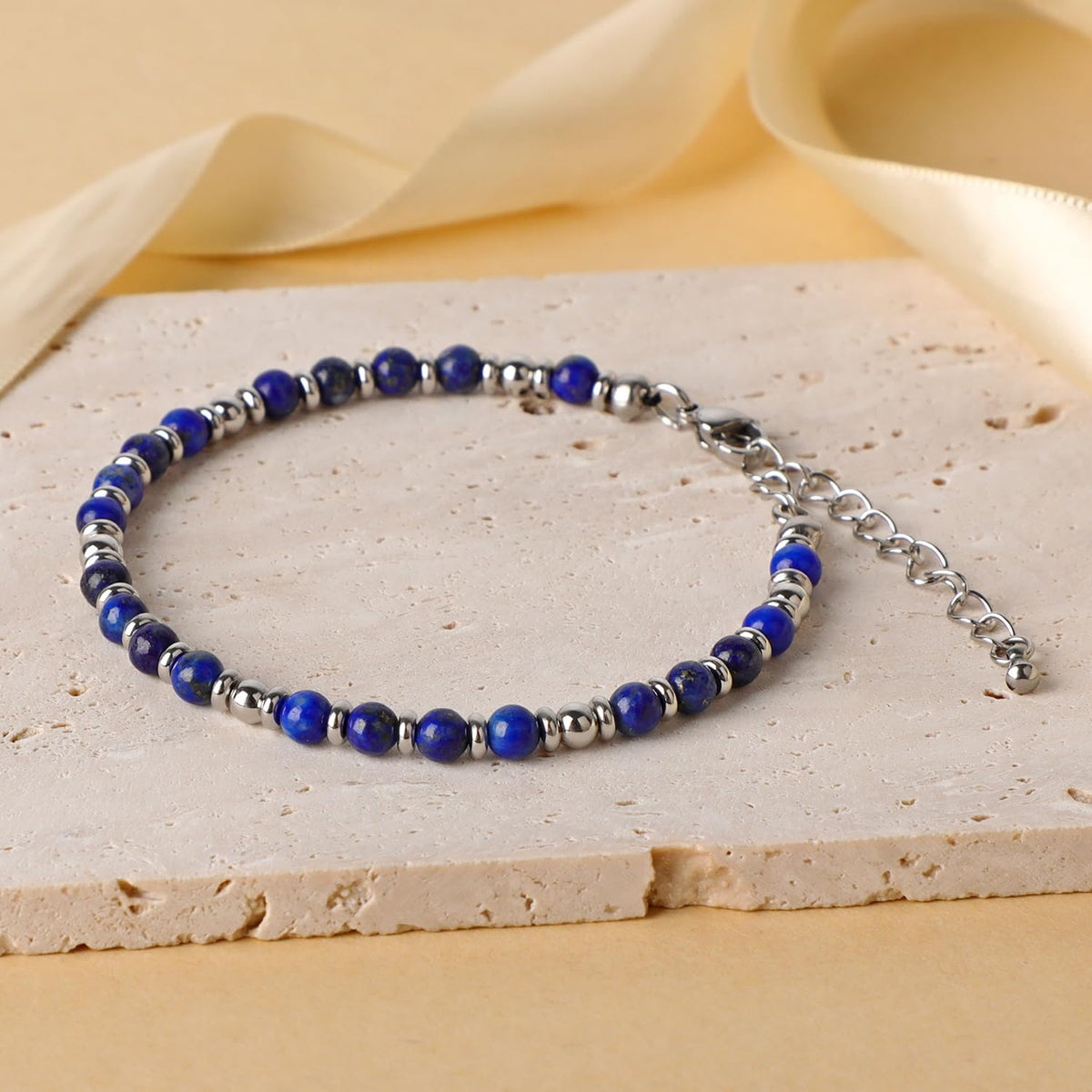 LPBeads 4mm Lapis Lazuli Tiny Beaded Bracelets For Women, Energy Gem Charm Jewelry Adjustable Bracelet Gifts for Mom, Daughter, Wife, Coworkers, Friends, Bestie