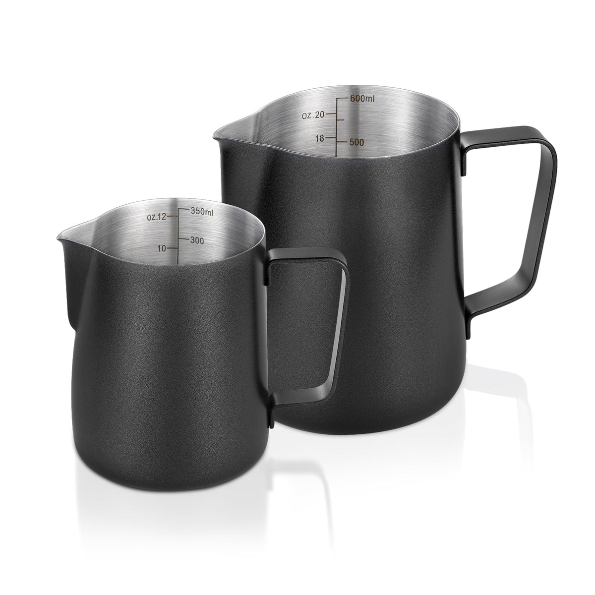 2 Pack Matte Black Milk Frothing Pitcher, 12oz/350ml & 20oz/600ml Espresso Steaming Pitcher, Stainless Steel Milk Frother Steamer Cup, Perfect for Espresso Coffee Cappuccino Latte Art