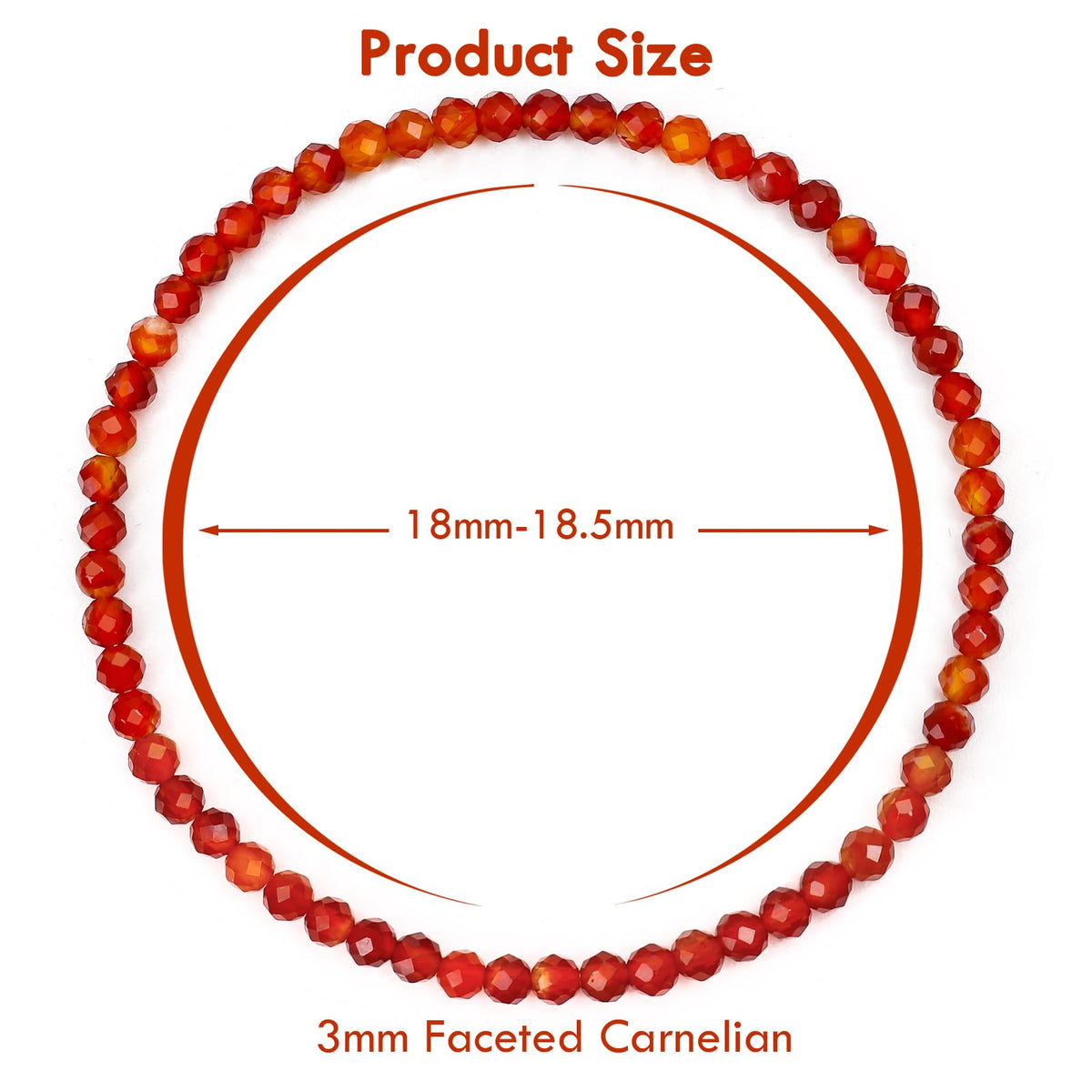 BONNY BOXX Natural Genuine Gemstone Faceted Round Beads Bracelets, 3mm Adjustable Stretchy Tiny Faceted Carnelian Bracelet, Healing Crystal Reiki Chakra Dainty Jewelry Fashion Gifts