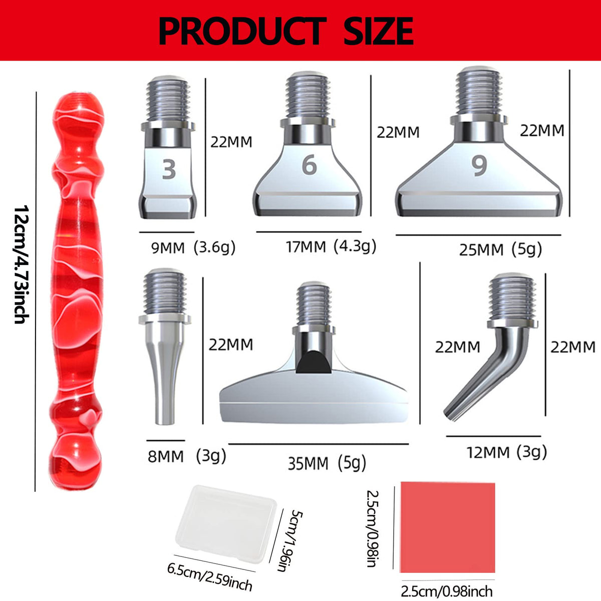 LIBIFUN 14pcs Metal Screw Thread Tips Diamond Painting Art Pen Accessories and Tools kit, a Diamond Resin Pen, 6 painting wax, 6 Metal Stainless Steel Tips, Supplies for DIY Craft, Comfort Grip (Red)