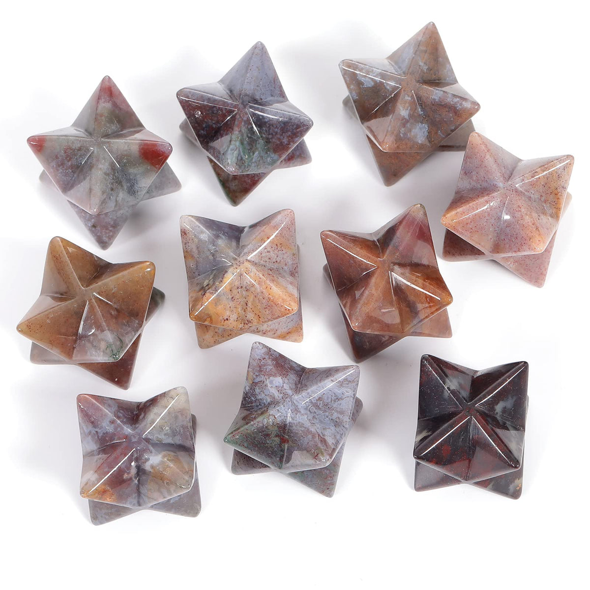 Loveliome Natural India Agate Merkaba Crystal Protection Sacred Meditation Energy Generator Healing Chakra Six-Pointed Star 1 Inch