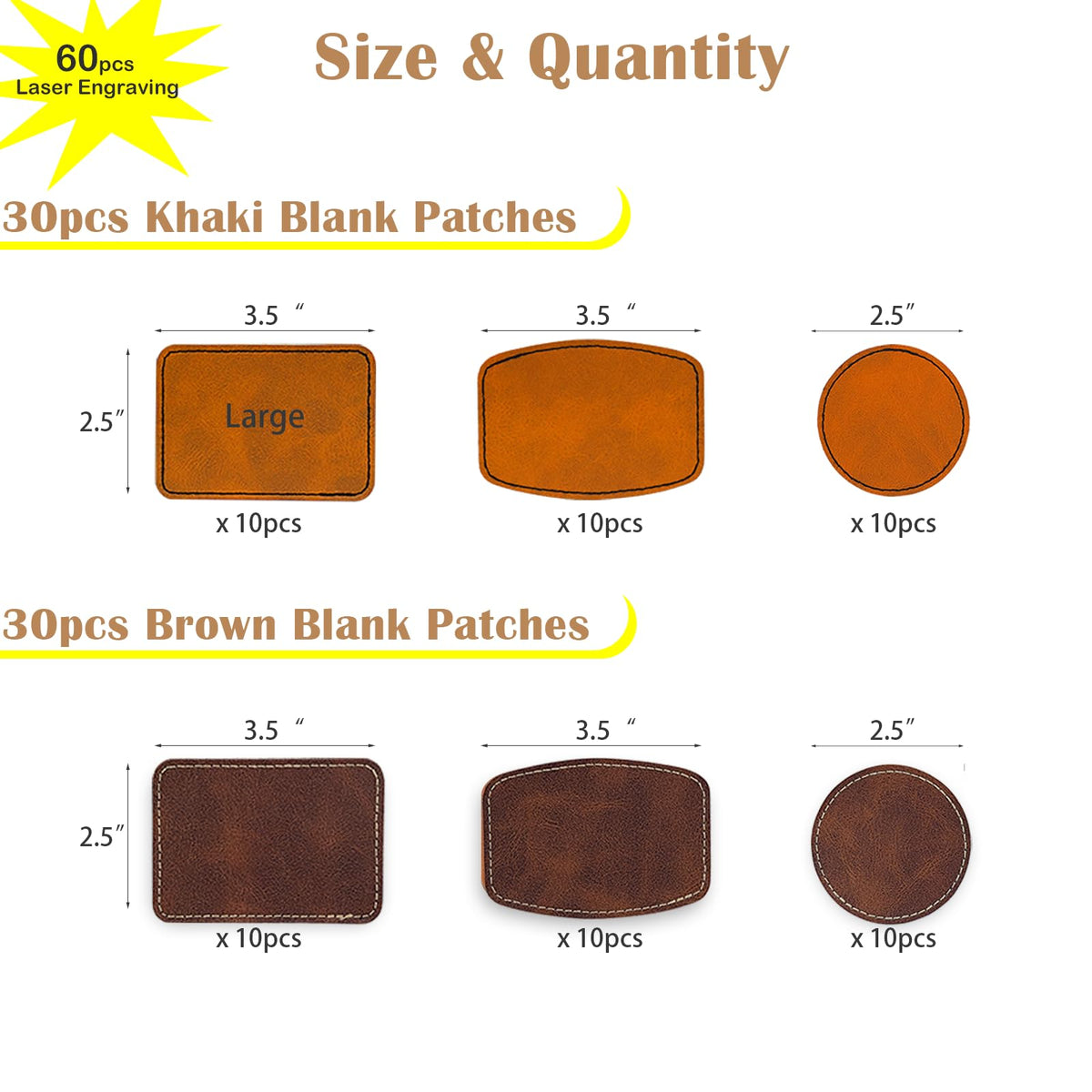 iFForce Laser Engraving Blanks - 60pcs Leatherette Khaki & Brown Hat Patches - PU Leather Iron on Hat Patches for DIY Custom Laserable Engravable Craft Gifts