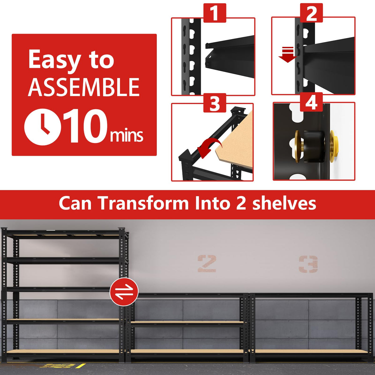 PrimeZone 60" W X 24" D X 72" H Heavy Duty Garage Storage Shelves - Adjustable Metal Shelving Unit, 5 Tier Industrial Shelves for Storage Standing Utility Rack for Warehouse, Basement, Black, 2 Pack