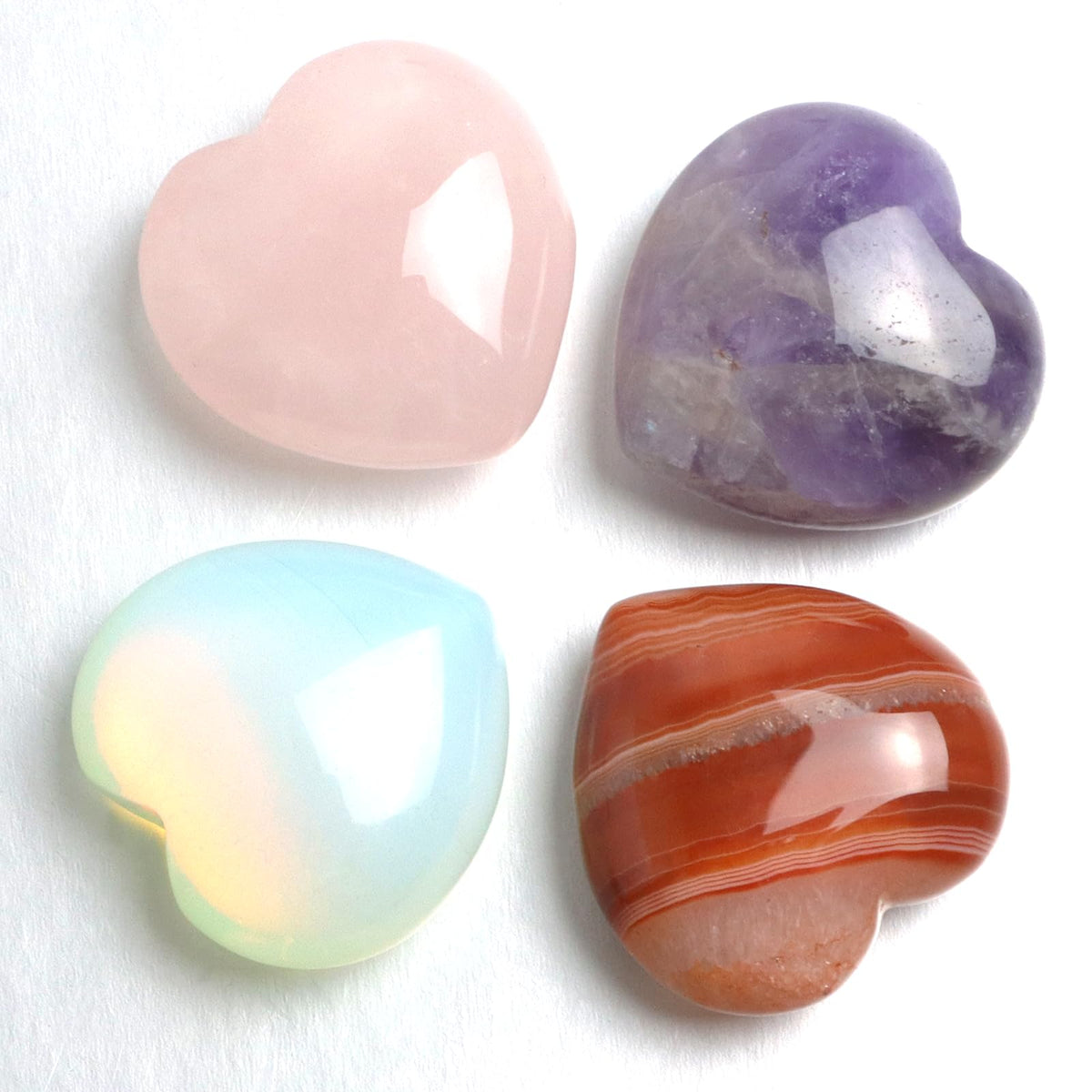 4 Pcs Heart Crystals and Healing Stones, 1.2" Rose Quartz Polished Love Carved Palm Worry Stone, Reiki Anxiety Stone Gift for Stress Meditation (Rose Quartz)