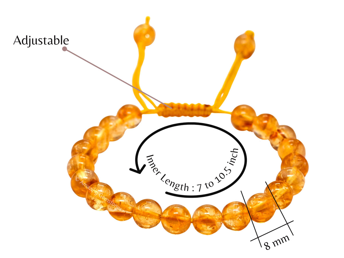 Amazing Gemstone Citrine Bracelet, Gifts For Men & Women - Protection Healing Crystal Bracelet - 8mm Gemstone Beaded Adjustable Bracelet, Pulseras Para Hombres Mujer Stocking Stuffers