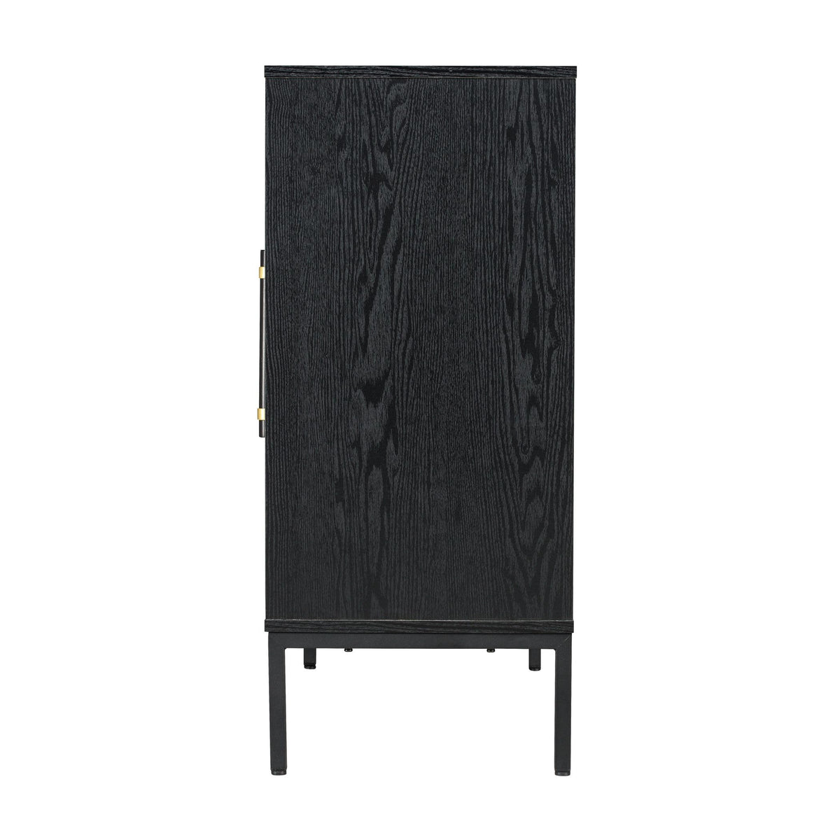 Hopper Studio Sophia 2-Door Accent Cabinet, Black Finish with Rattan Doors & Wood/Brass Handles, Adjustable Shelf, Aluminum Legs, Mid-Century Modern Storage for Luxury Living Room, Kitchen, Entryway