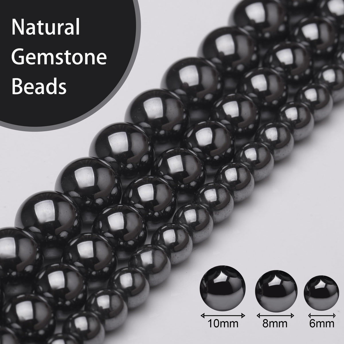 Chicager Natural Stone Beads for Jewelry Making,8mm Hematite Polished Smooth Round Gemstone Beads for Bracelet Necklace 15 Inch