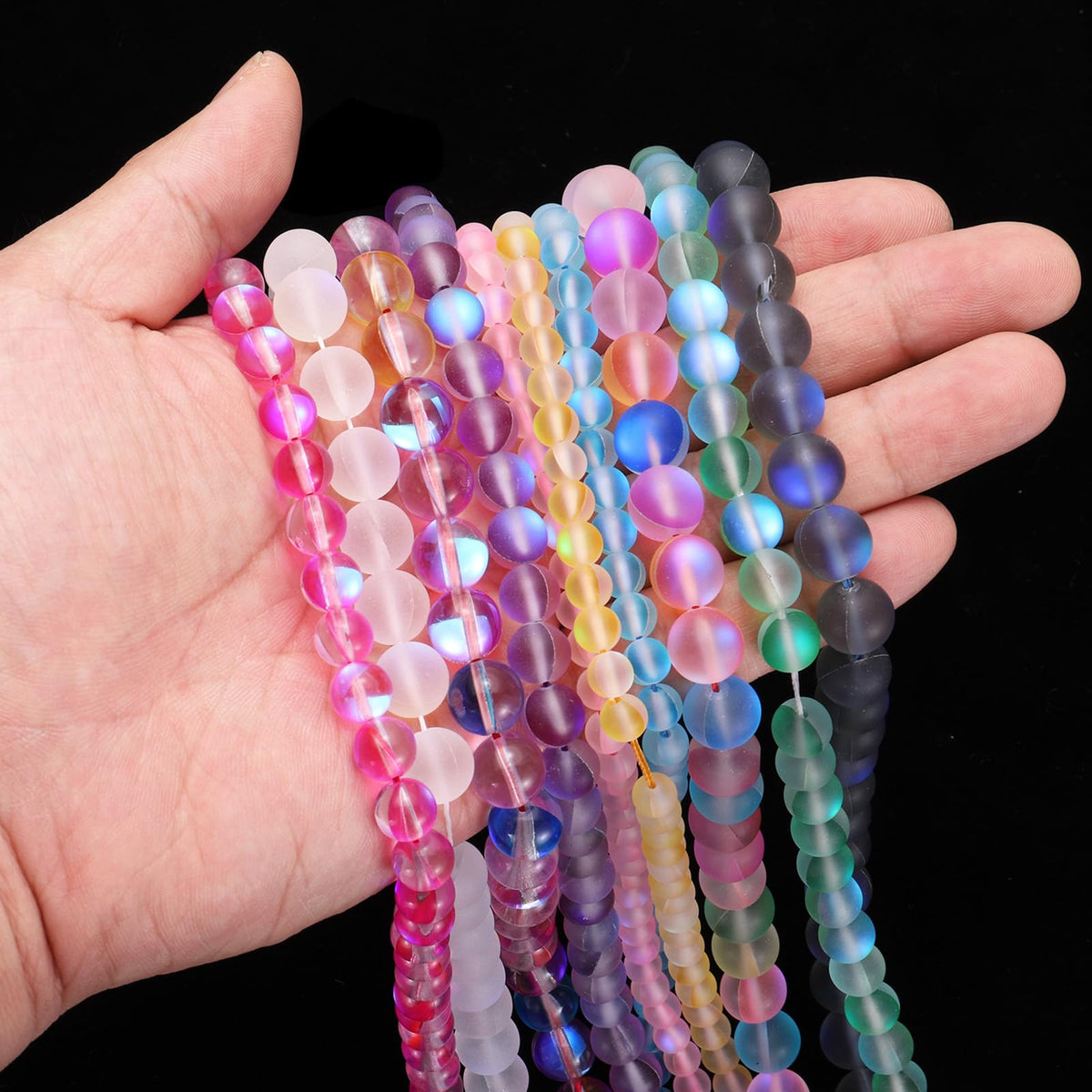 uxcell Matte Crystal Glass Beads 8mm Synthetic Frosted Shining Semi-Precious Round Loose Beads Synthetic Moonstone for Jewelry Making DIY Bracelet, Pink